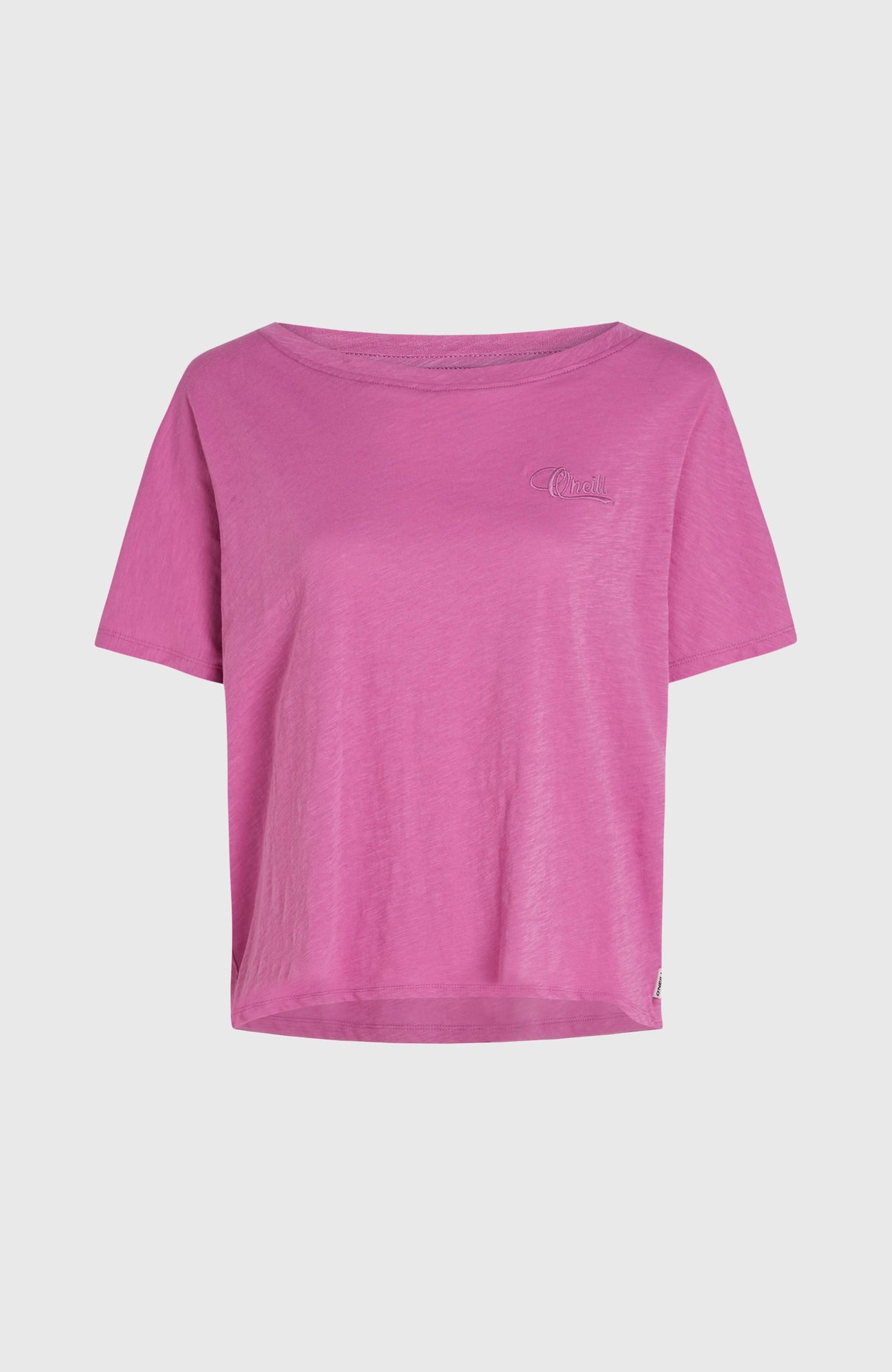 Essentials O'Neill T-Shirt für Damen, lila, freigestellt von vorne mit tonalem Logo-Schriftzug