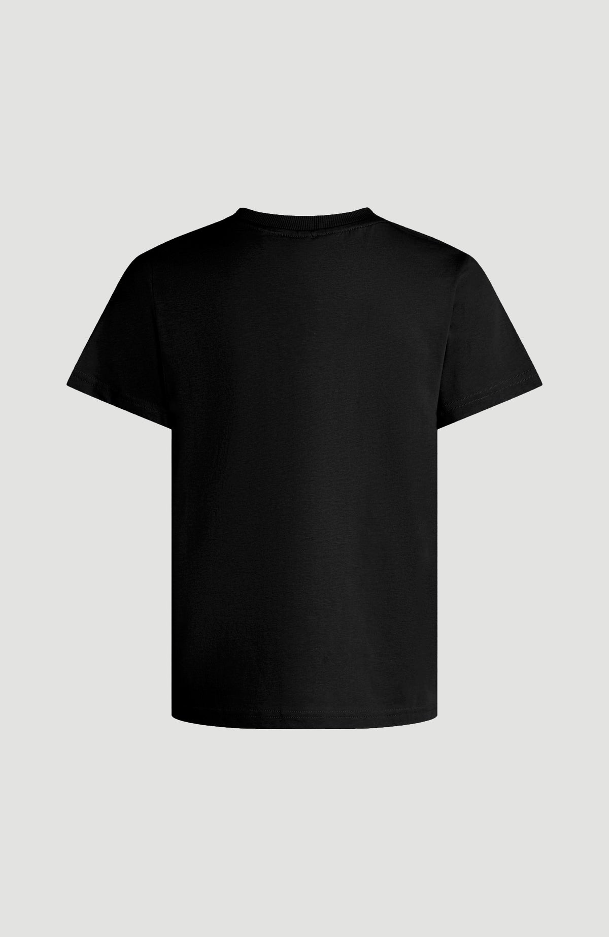 O'Riginals Badge T-Shirt für Damen, schwarz, freigestellt von hinten mit geripptem Rundhalsausschnitt
