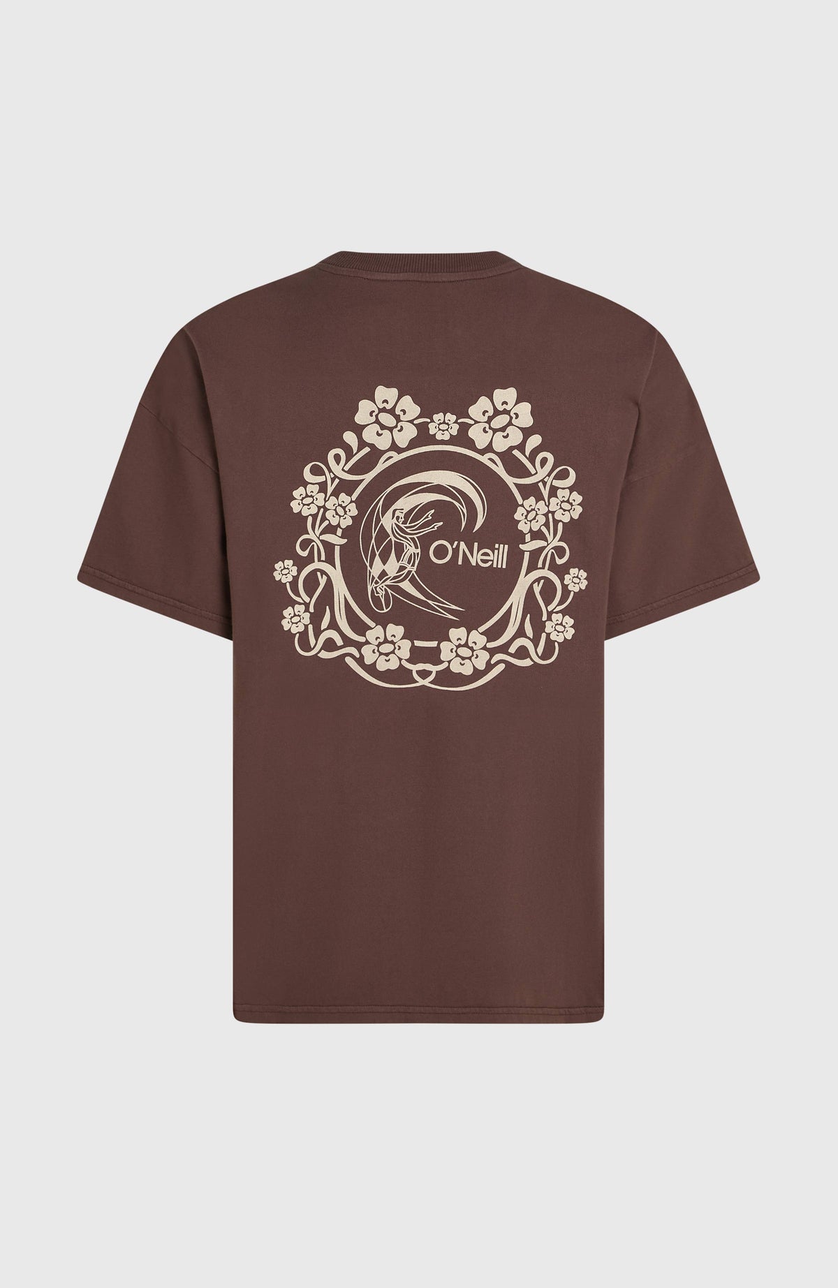 O'Riginals Back-Print T-Shirt für Damen, lila mit Logo-Print in Beige, freigestellt von hinten