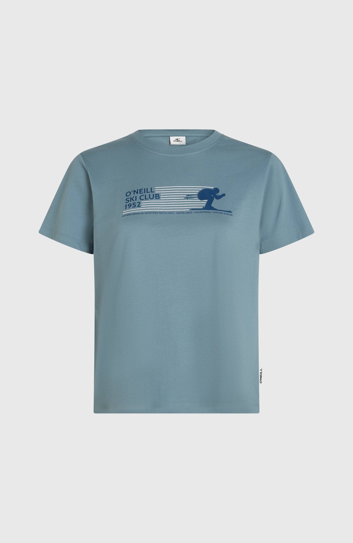 Must-Have T-Shirt für Damen, blau mit Grafik-Print in Dunkelblau und Weiß, flach liegend von vorne