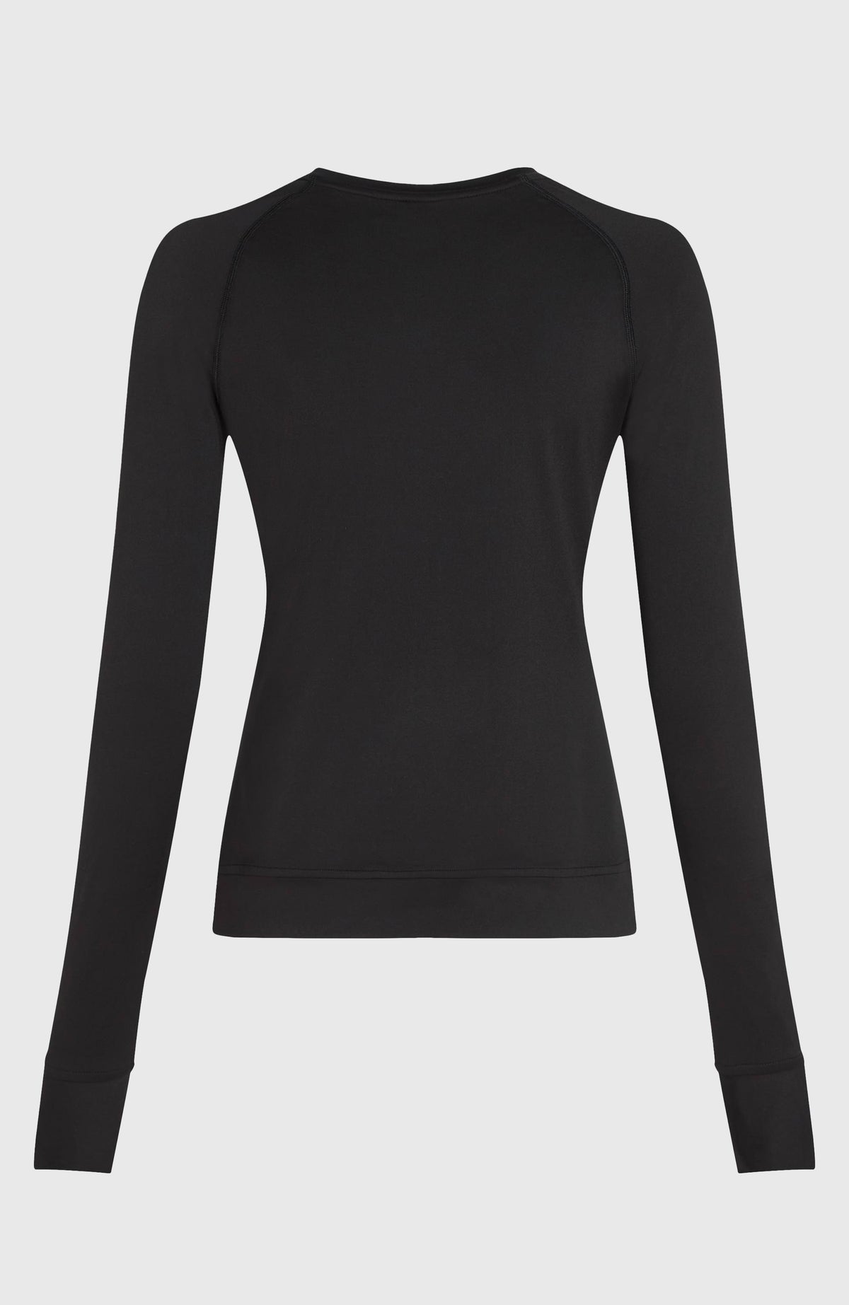 Schwarzes Thermoshirt für Damen, freigestellt von hinten