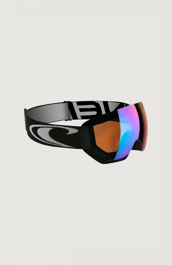 O'Neill Core Snow Goggles Skibrille, schwarz, freigestellt von schräg vorne mit verstellbarem Band