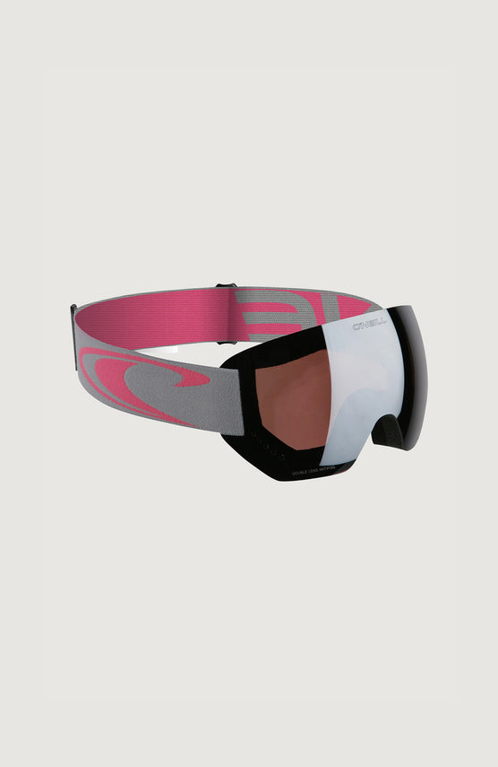 O'Neill Core Snow Goggles Skibrille, pink, freigestellt von schräg vorne mit elastischem Band