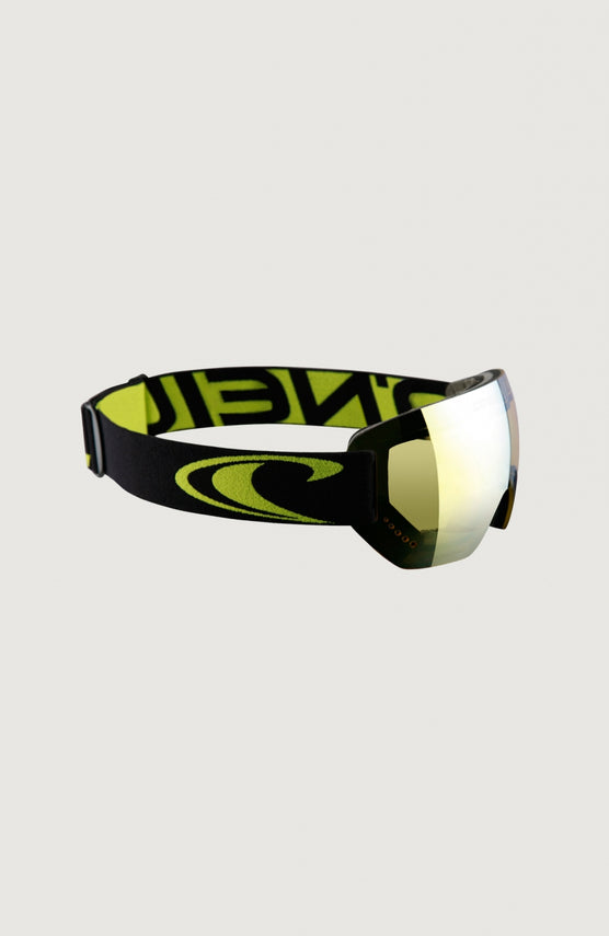 O'Neill Core Snow Goggles Skibrille, schwarz, freigestellt von schräg vorne mit verstellbarem Brillenband
