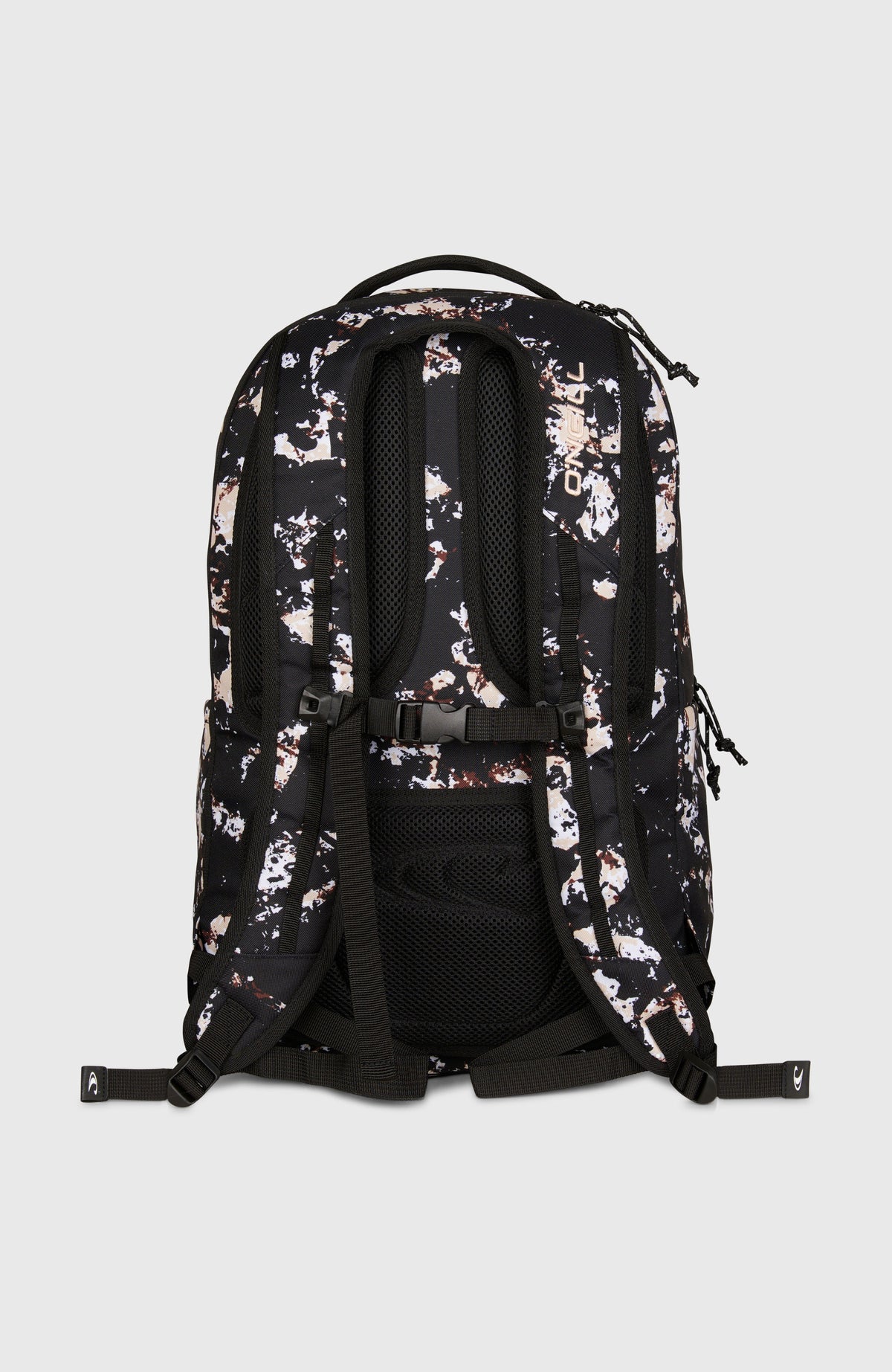 President Rucksack für Herren, schwarz mit Marmormuster, freigestellt von hinten, gepolsterte Schultergurte