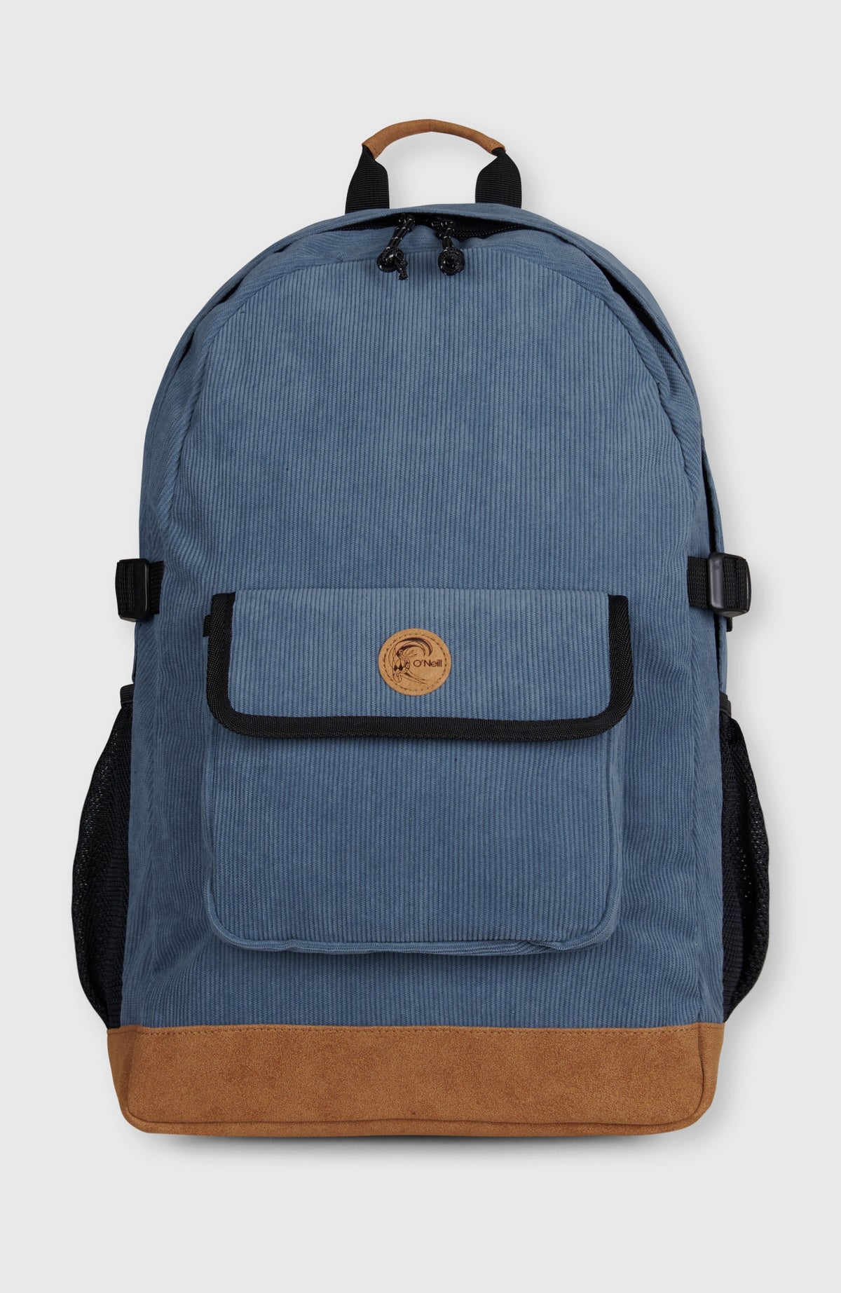 O'Neill O'Riginals Rucksack, blau, freigestellt von vorne mit aufgesetzter Reißverschlusstasche und Tragegriff