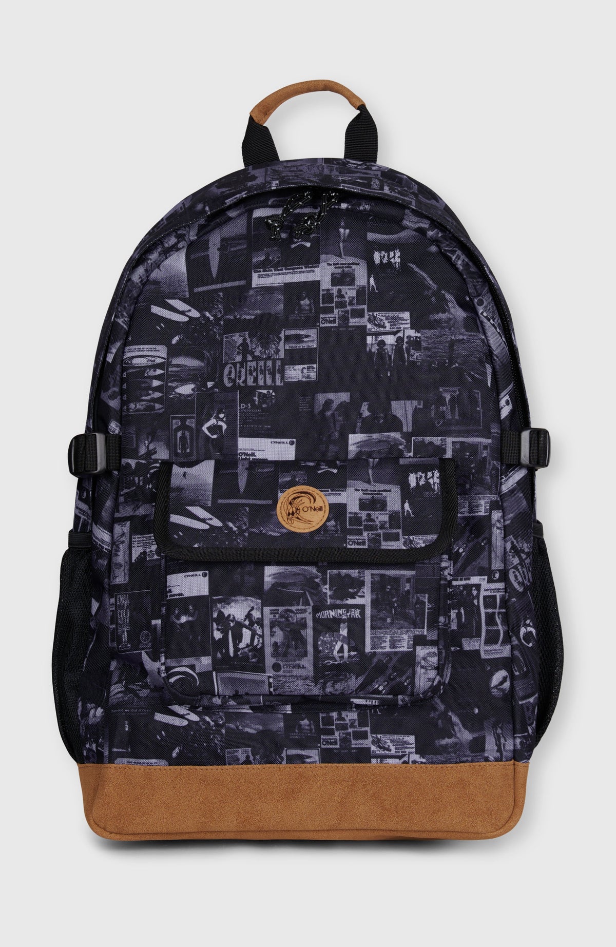O'Neill O'Riginals Rucksack, schwarz mit Fotoprint in Weiß, freigestellt von vorne
