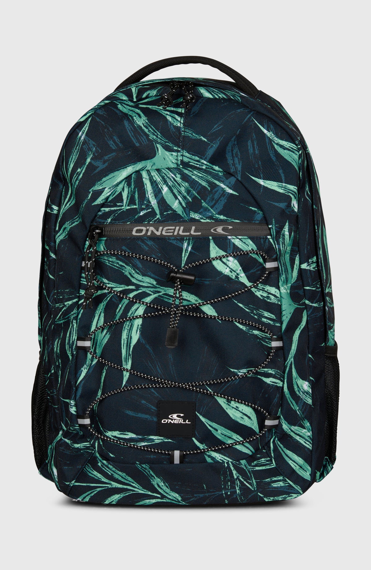 O'Neill Kleiner Boarder Rucksack für Herren, blau mit Palmenmuster in Grün, Vorderansicht