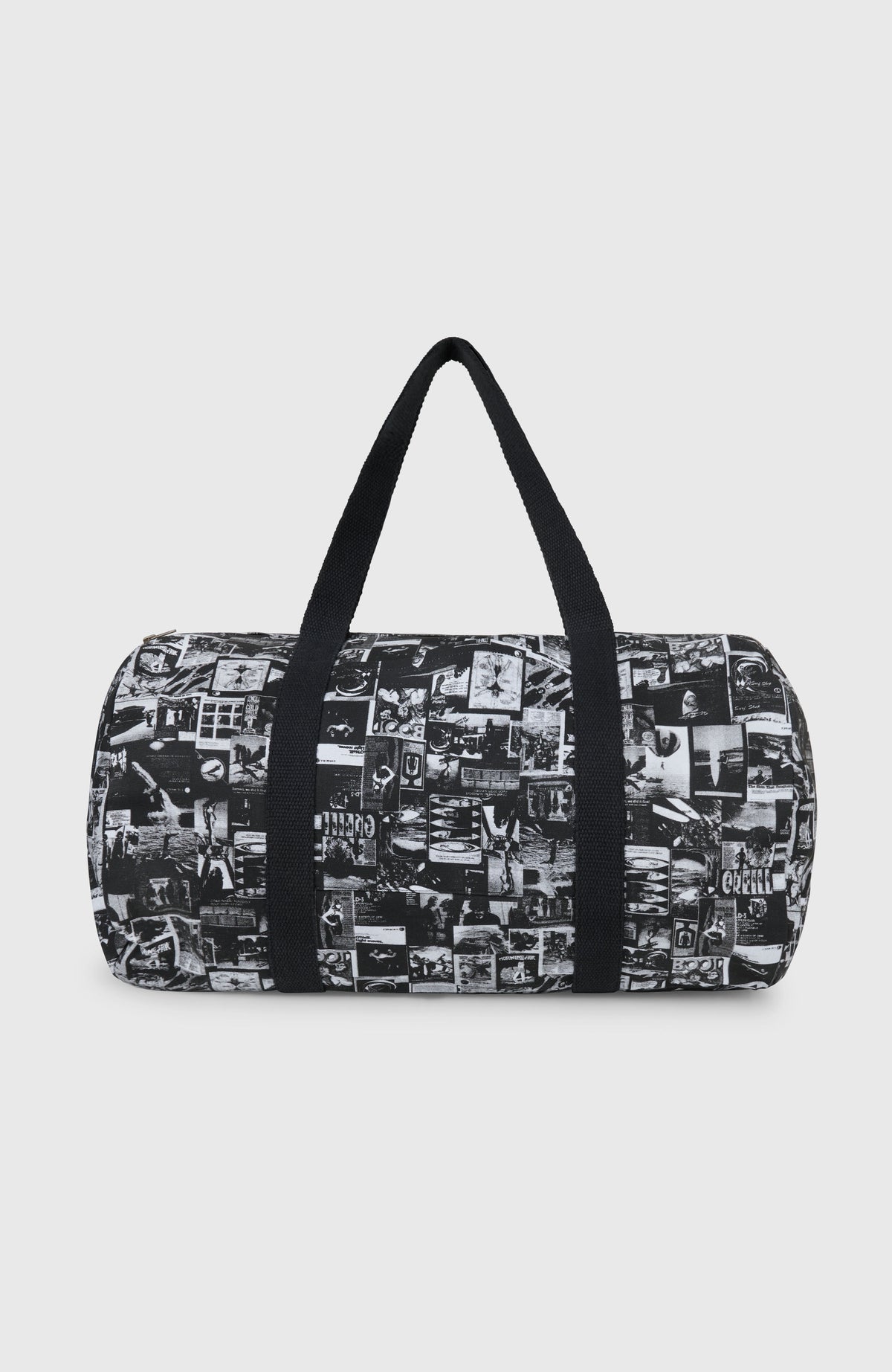 O'Neill O'Riginals Tasche für Herren, schwarz mit Fotoprint in Weiß, freigestellt von vorne mit Tragegriffen