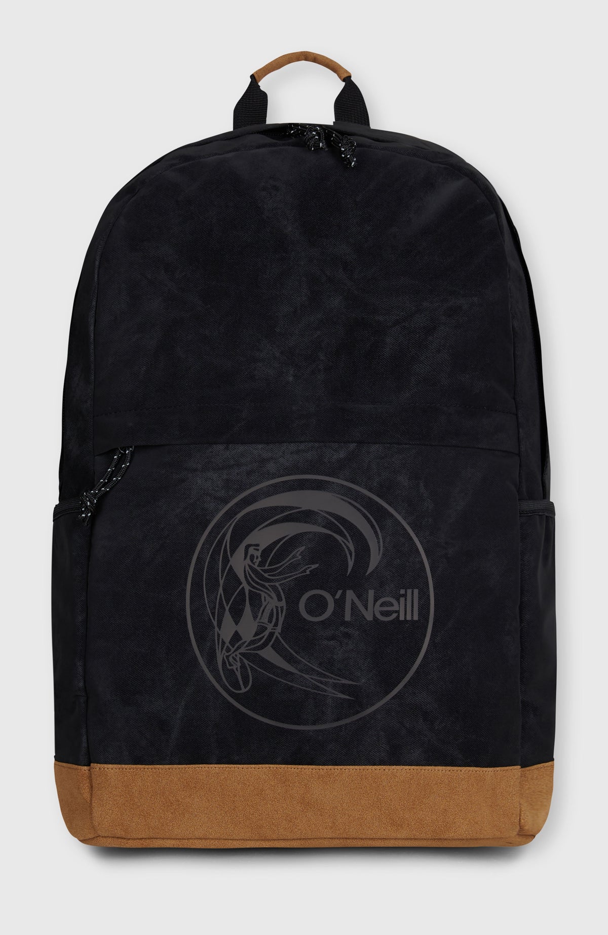 O'Neill O'Riginals Circle Surfer Rucksack, schwarz, freigestellt in Vorderansicht mit rundem Logo-Print