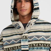 Superfleece Hoodie mit Halbreißverschluss | Grey Ikat Stripe