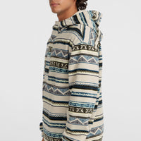 Superfleece Hoodie mit Halbreißverschluss | Grey Ikat Stripe