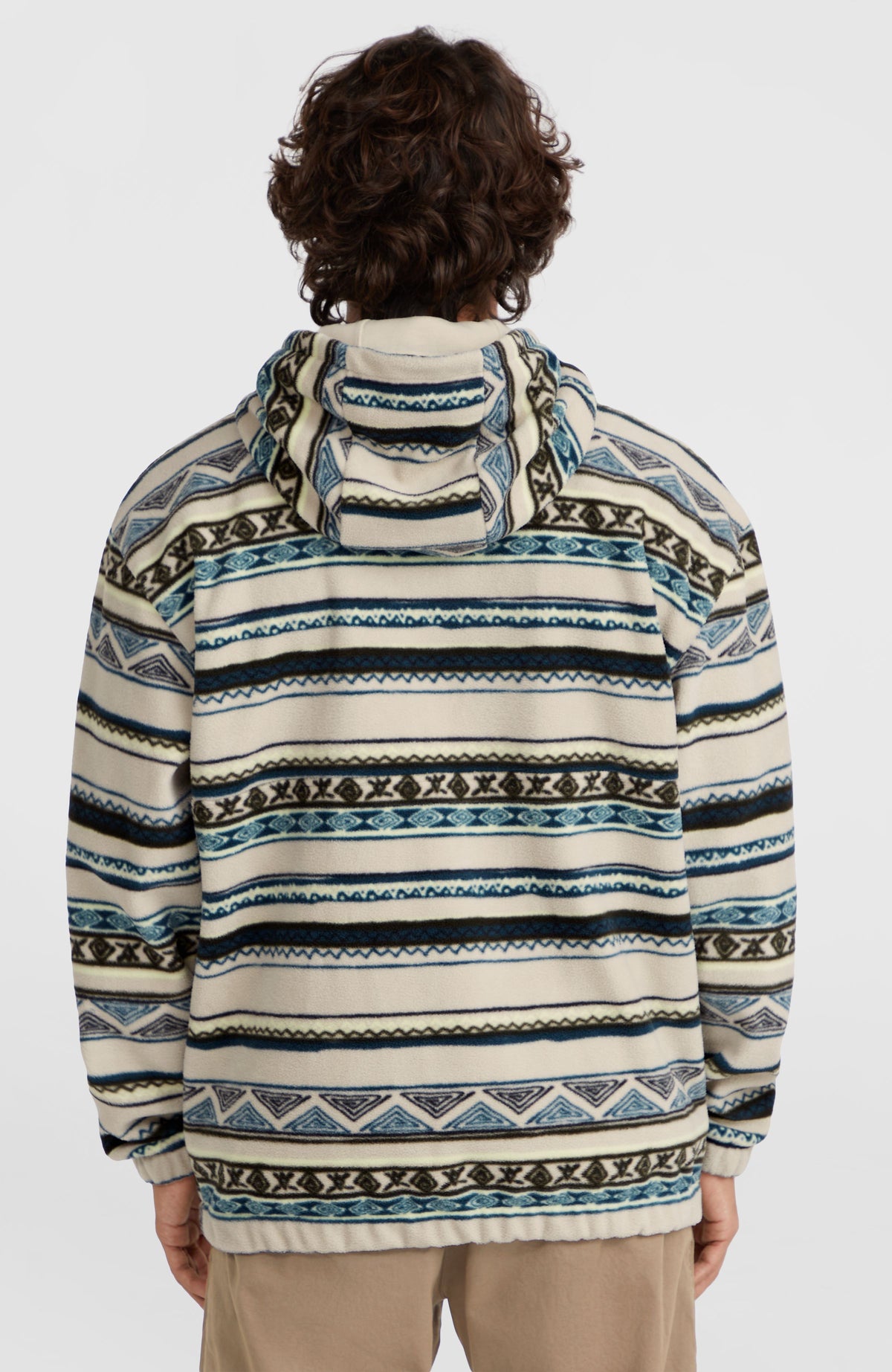Superfleece Hoodie mit Halbreißverschluss | Grey Ikat Stripe