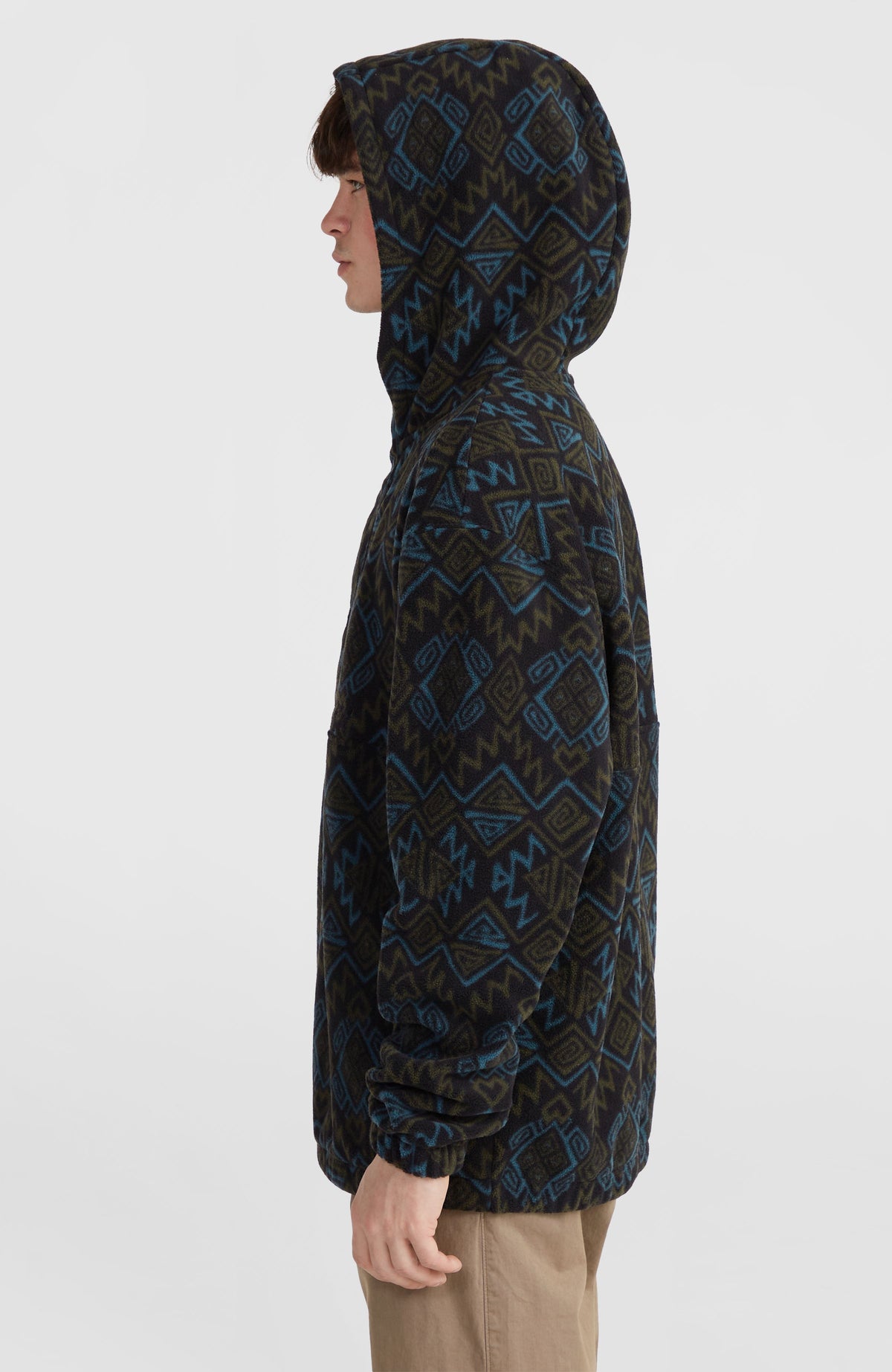 Superfleece Hoodie mit Halbreißverschluss | Black Retro Ikat