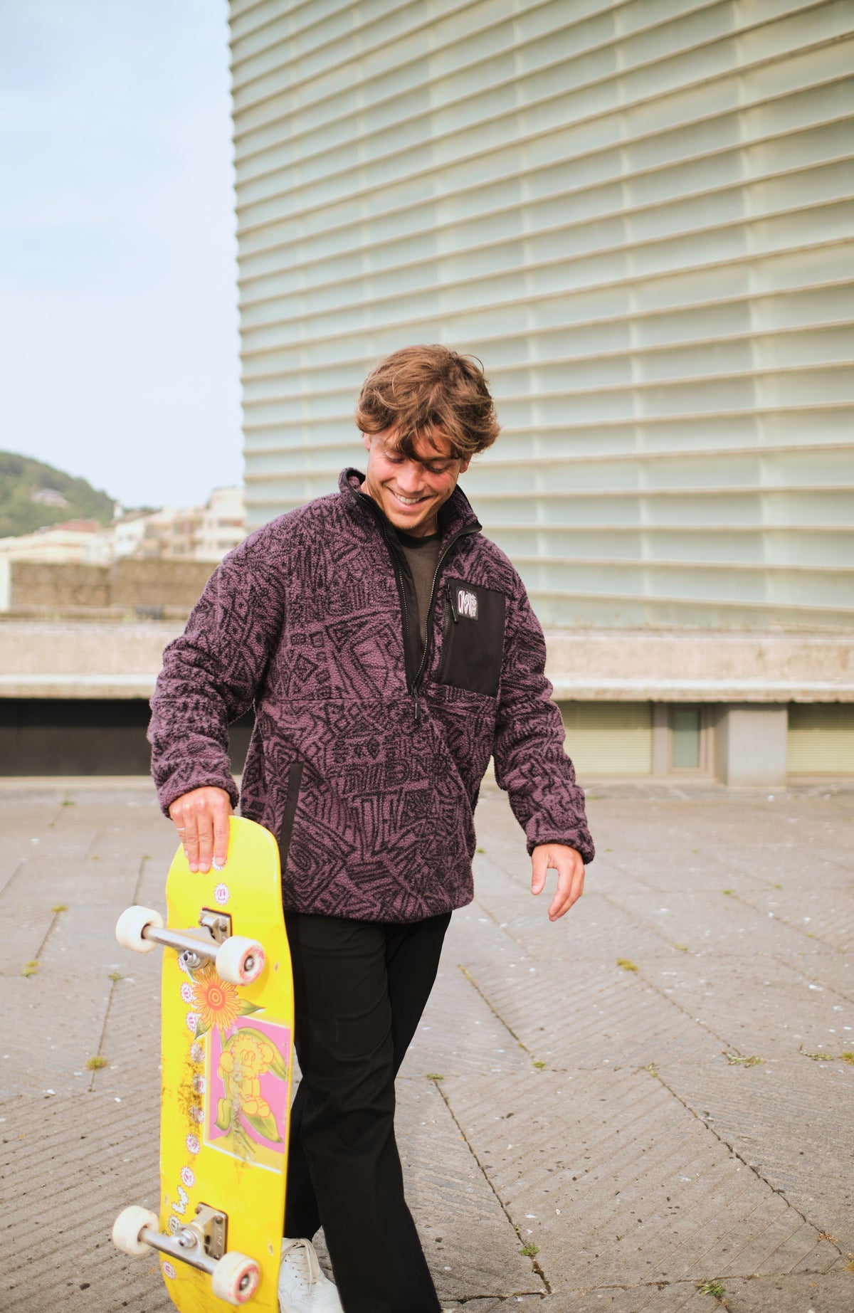 Flauschiger Surf Heroes Fleecepullover mit Halbreißverschluss | Black/Purple Sketcheritage