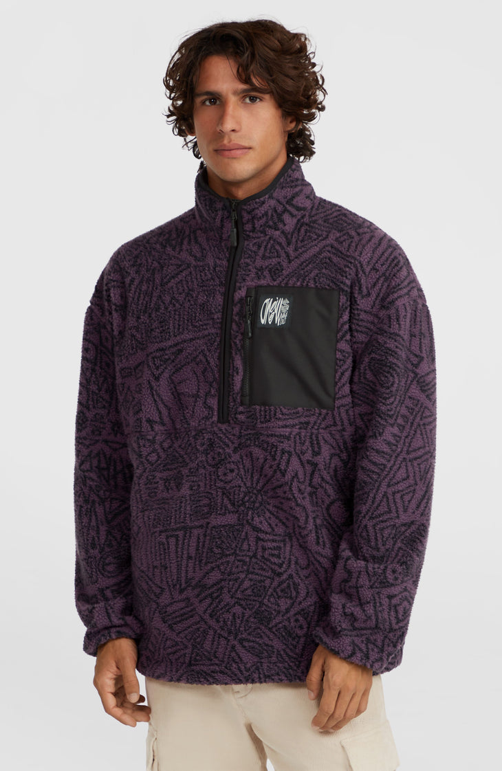 Flauschiger Surf Heroes Fleecepullover mit Halbreißverschluss | Black/Purple Sketcheritage