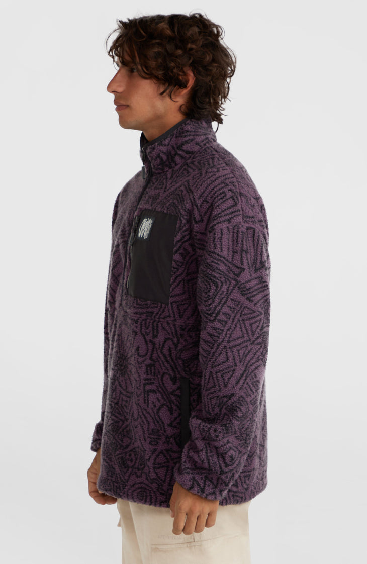 Flauschiger Surf Heroes Fleecepullover mit Halbreißverschluss | Black/Purple Sketcheritage