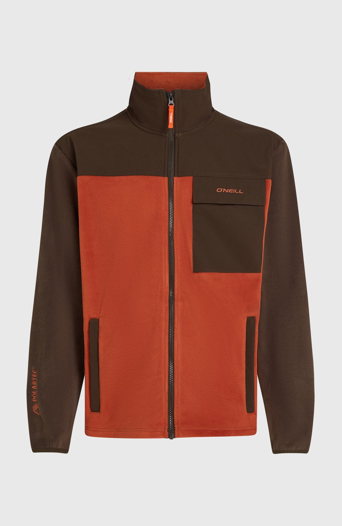 FWC'Peak Polartec® Fleecejacke für Herren, braun, freigestellt von vorne mit durchgehendem Reißverschluss
