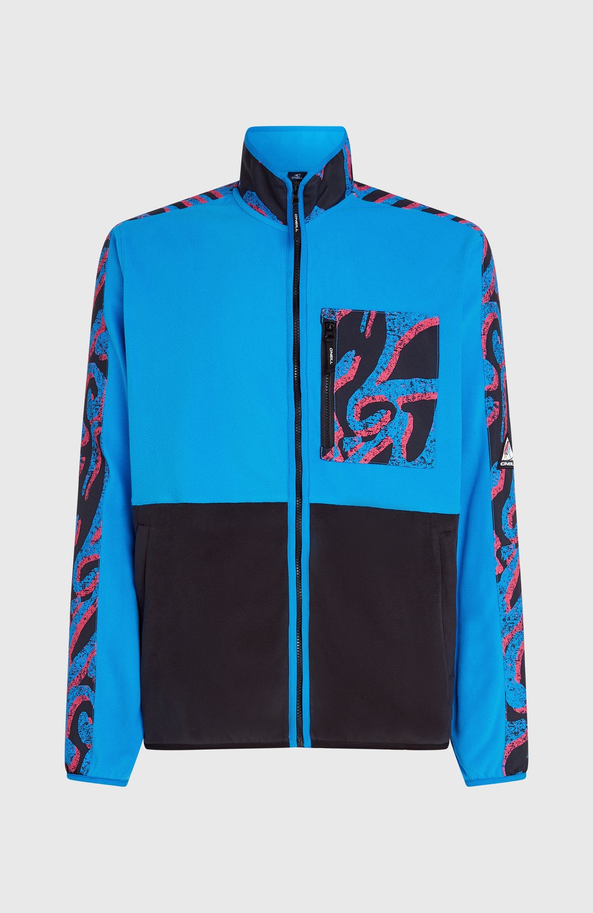 FWC'Play Polartec® Fleecejacke für Herren, pink mit Muster in Blau und Schwarz, freigestellt von vorne
