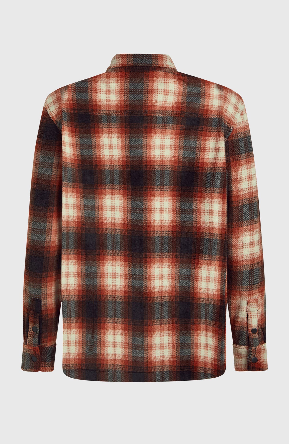 O'Riginals Superfleece Hemd für Herren, rot mit Karomuster in Schwarz und Weiß, freigestellt von der Rückseite