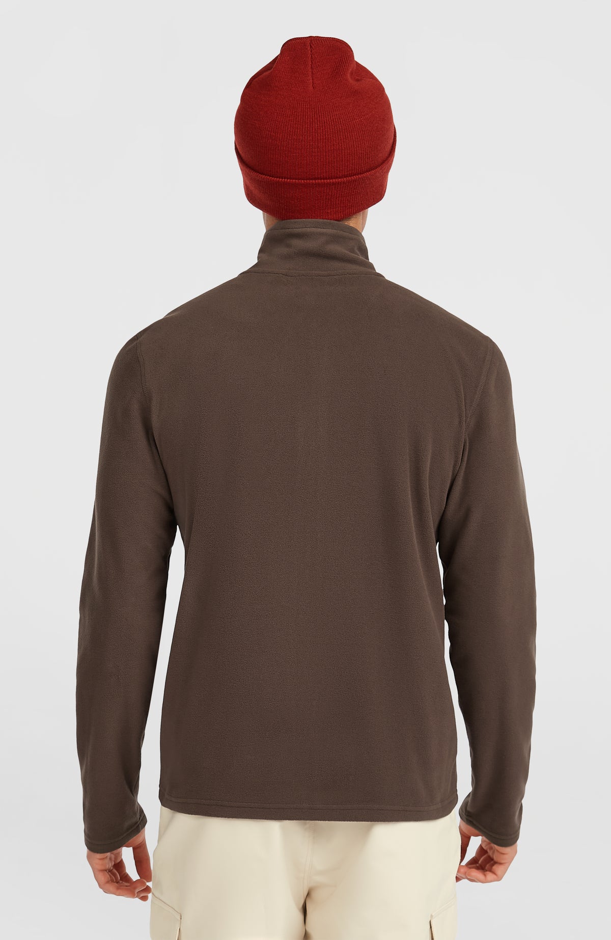 FWC'Cruz Jack's Fleecejacke für Herren, braun, Rückansicht am Model mit geradem Saum und Stehkragen
