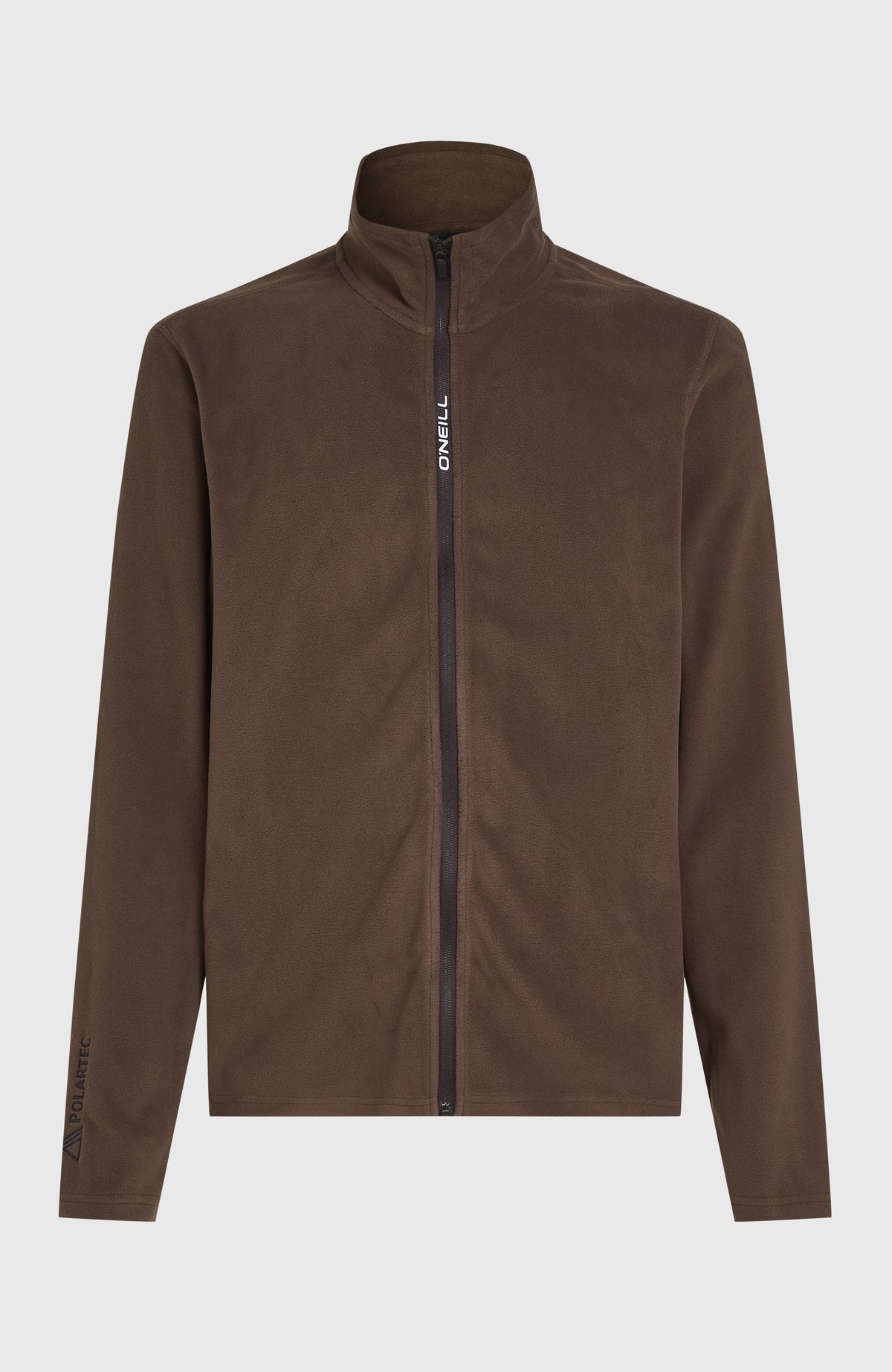 Braune FWC'Cruz Jack's Fleecejacke für Herren, freigestellt von vorne mit durchgehendem Reißverschluss