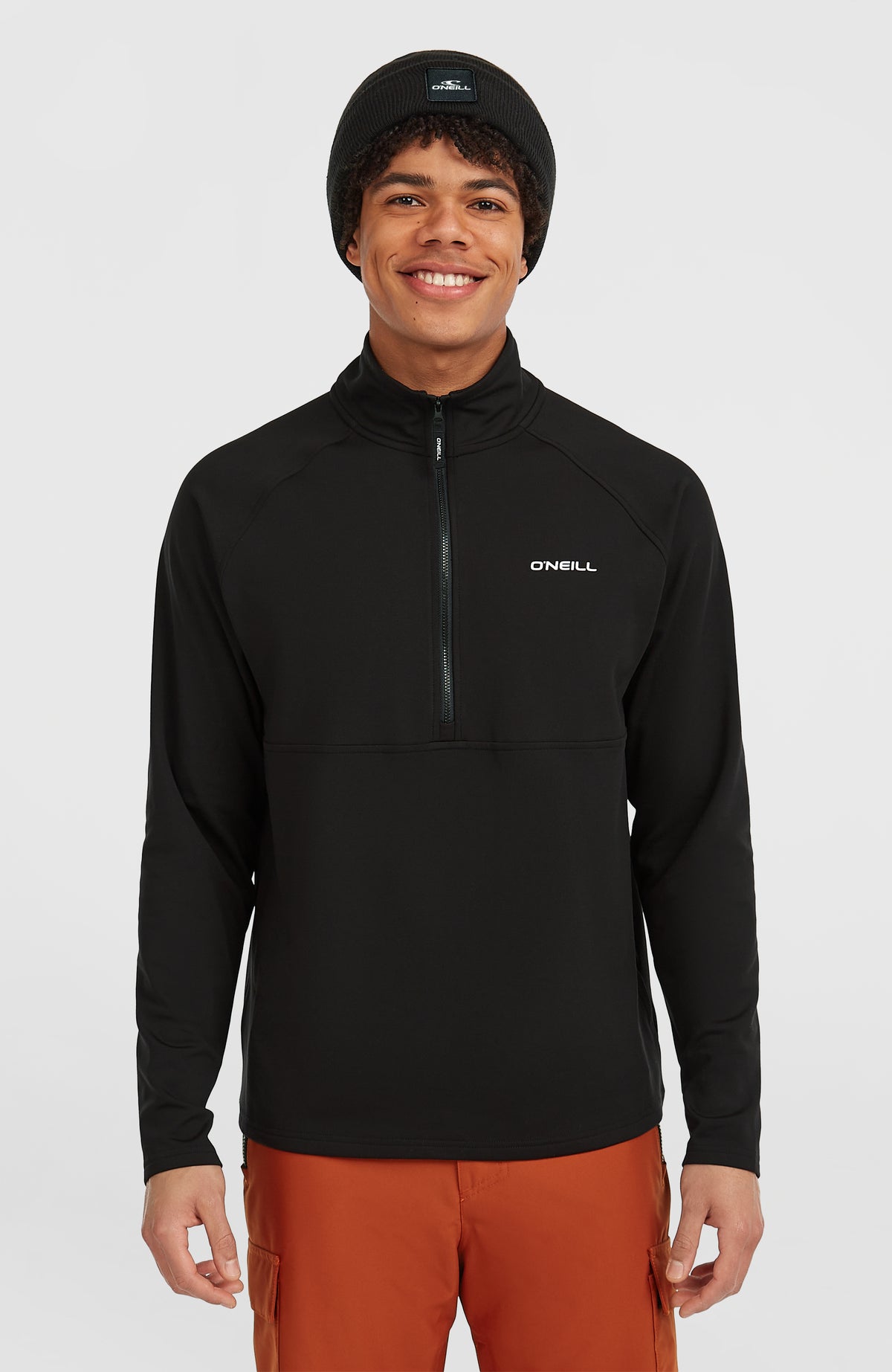 O'Neill FWC'Cruz Fleecepullover für Herren, schwarz, Vorderansicht am Model mit halblangem Reißverschluss