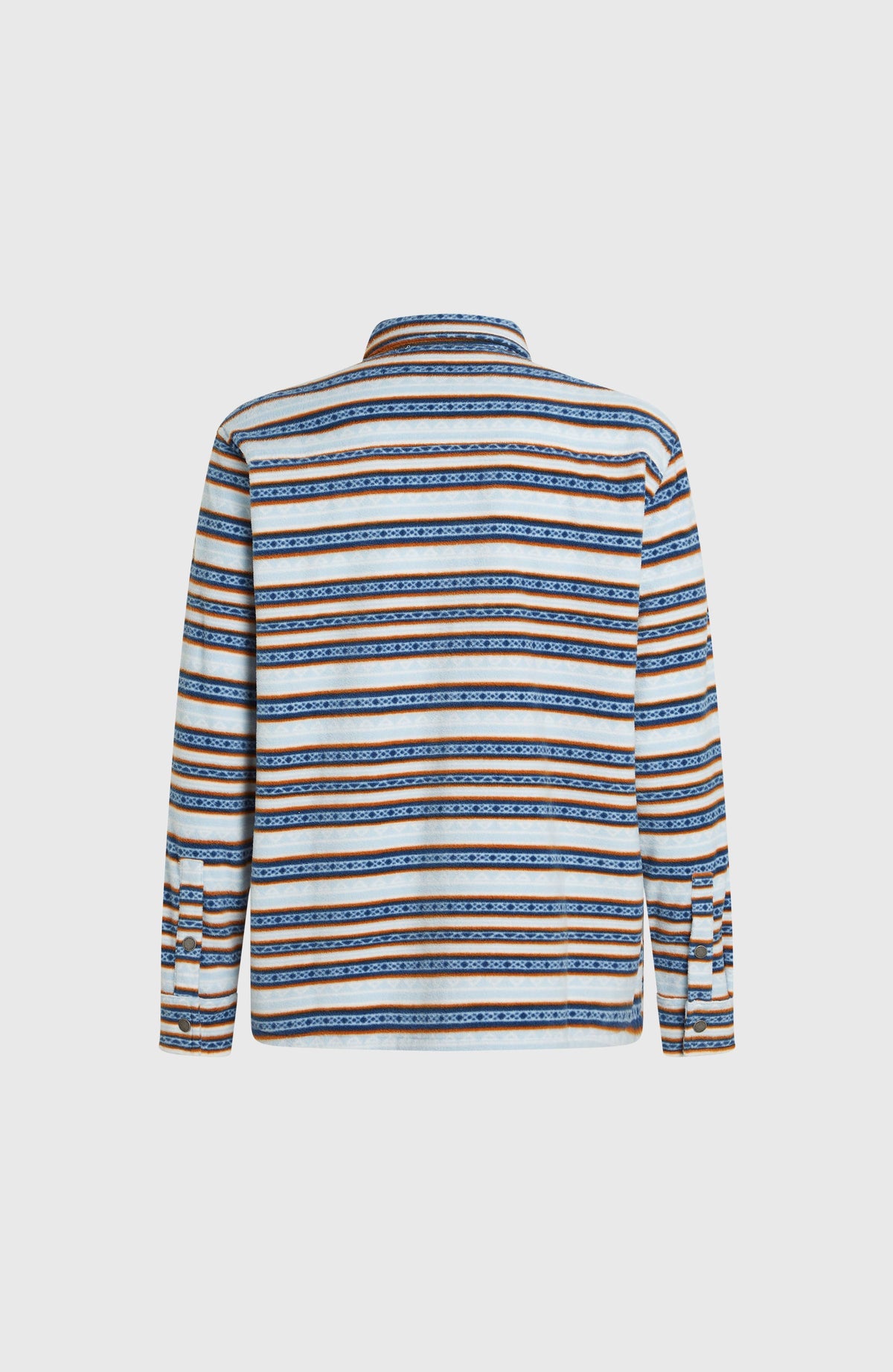 O'Riginals Superfleece Hemd für Herren, blau mit Streifenmuster in Braun und Weiß, freigestellt von hinten
