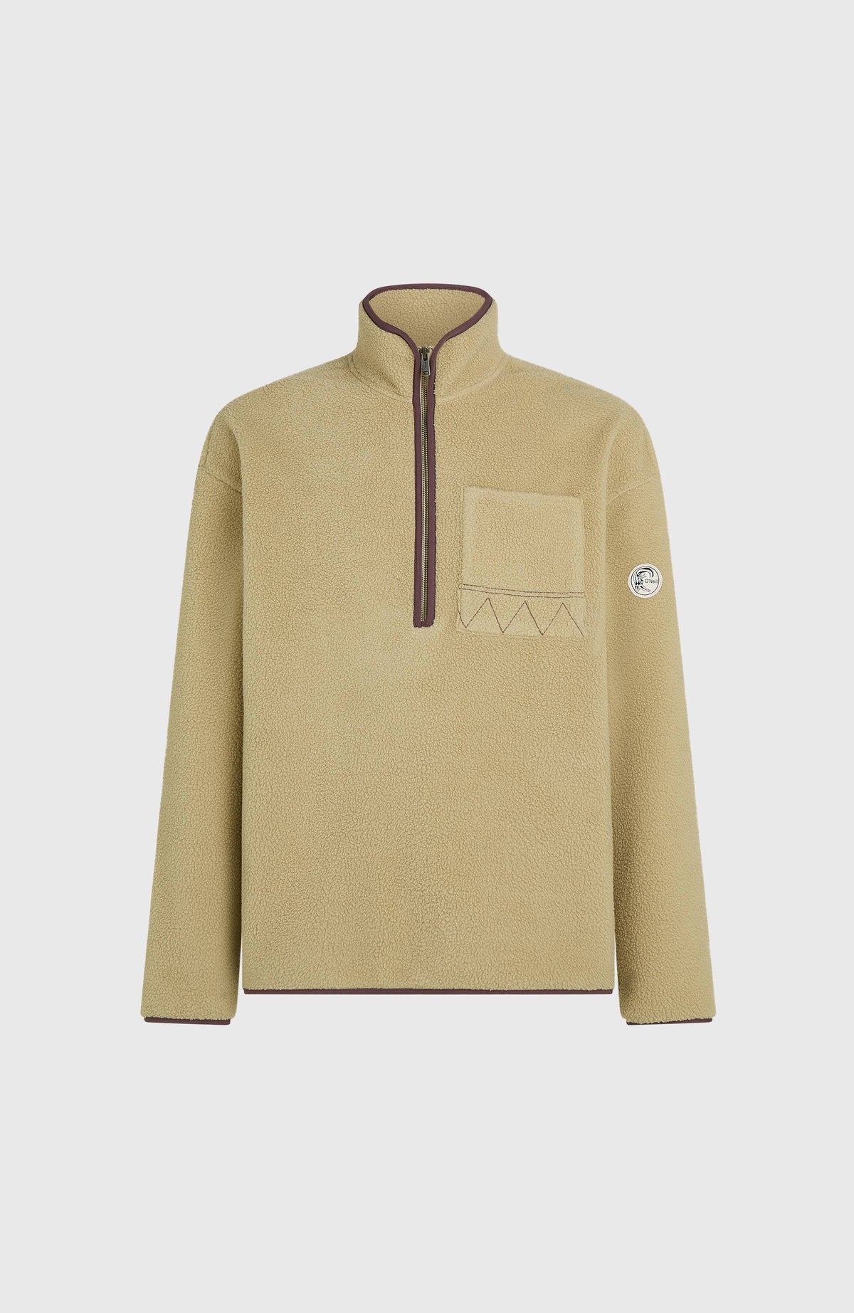 O'Riginals Fleecepullover für Herren, beige, freigestellt von vorne mit Brusttasche und Zipper