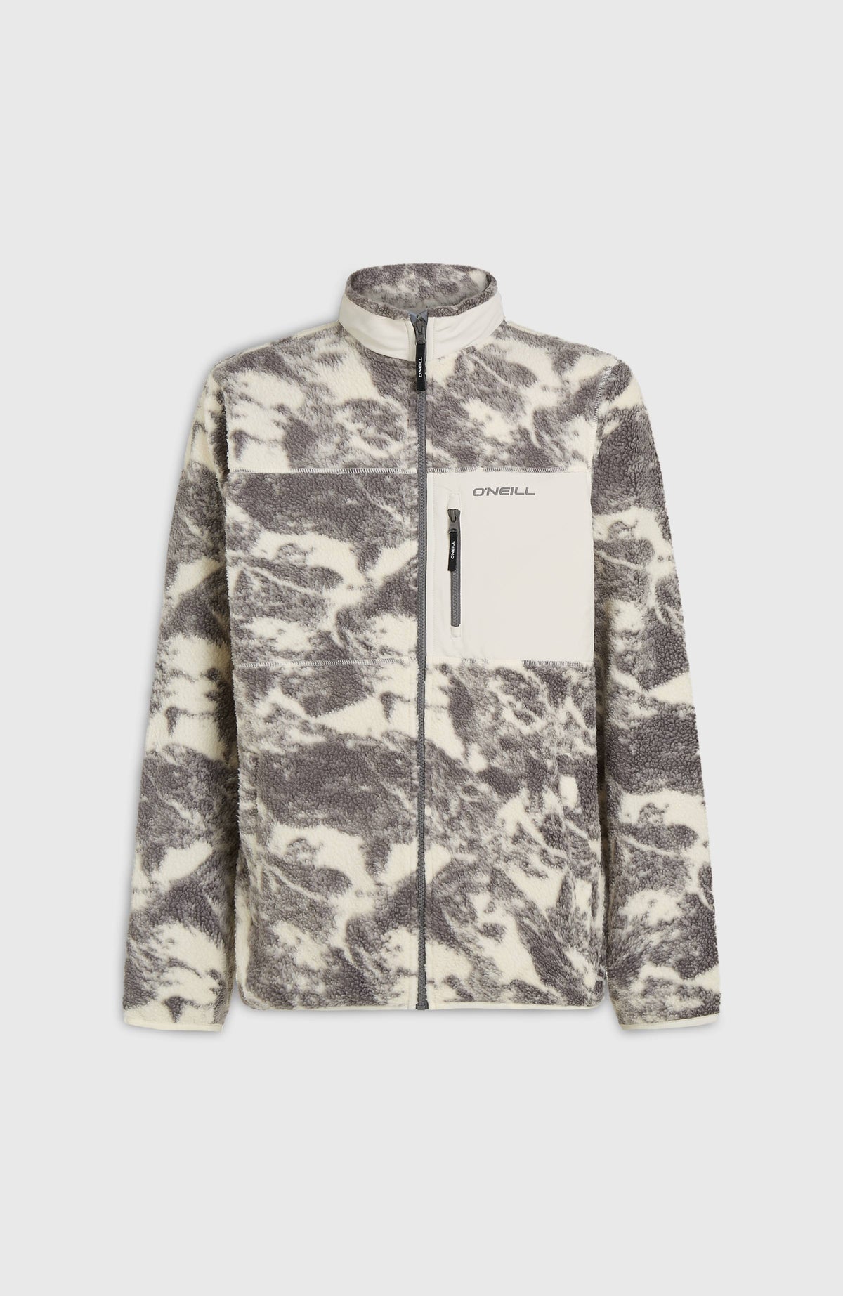 Flauschige Must-Have Fleecejacke für Herren, grau mit Muster in Weiß, freigestellt von vorne