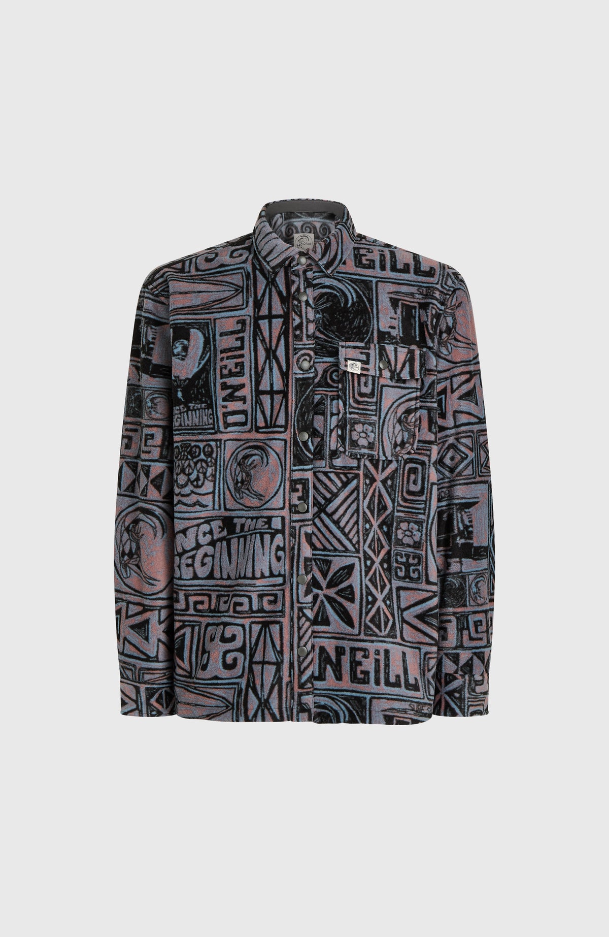 O'Riginals Superfleece Hemd für Herren, lila mit Grafikmuster in Schwarz, freigestellt von vorne