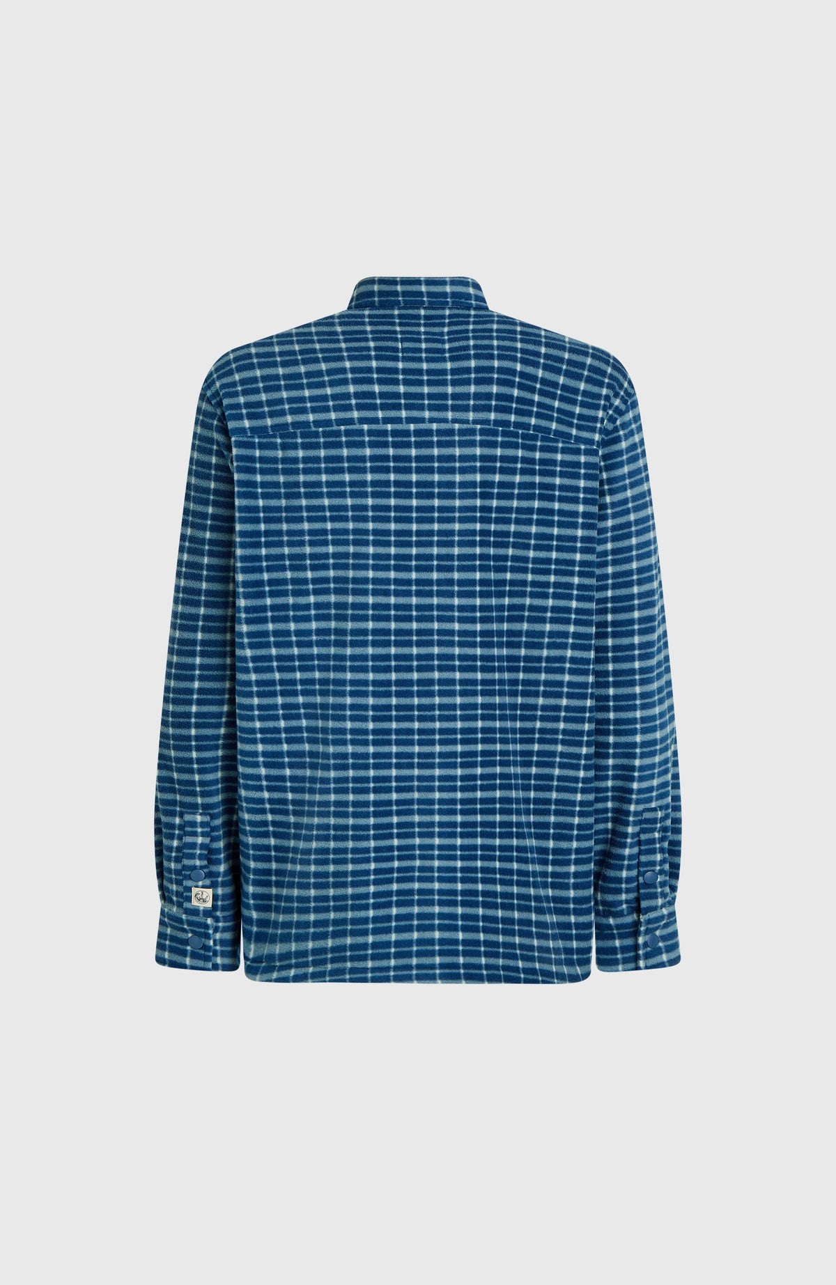 O'Riginals Superfleece Hemd für Herren, blau mit Karomuster in Weiß, freigestellt von hinten mit Schulterpasse