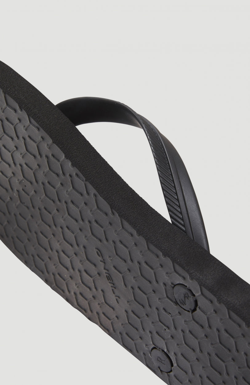 Nahaufnahme der profilierten Untersohle der schwarzen Profile Sandalen mit kleinem Logo für Herren