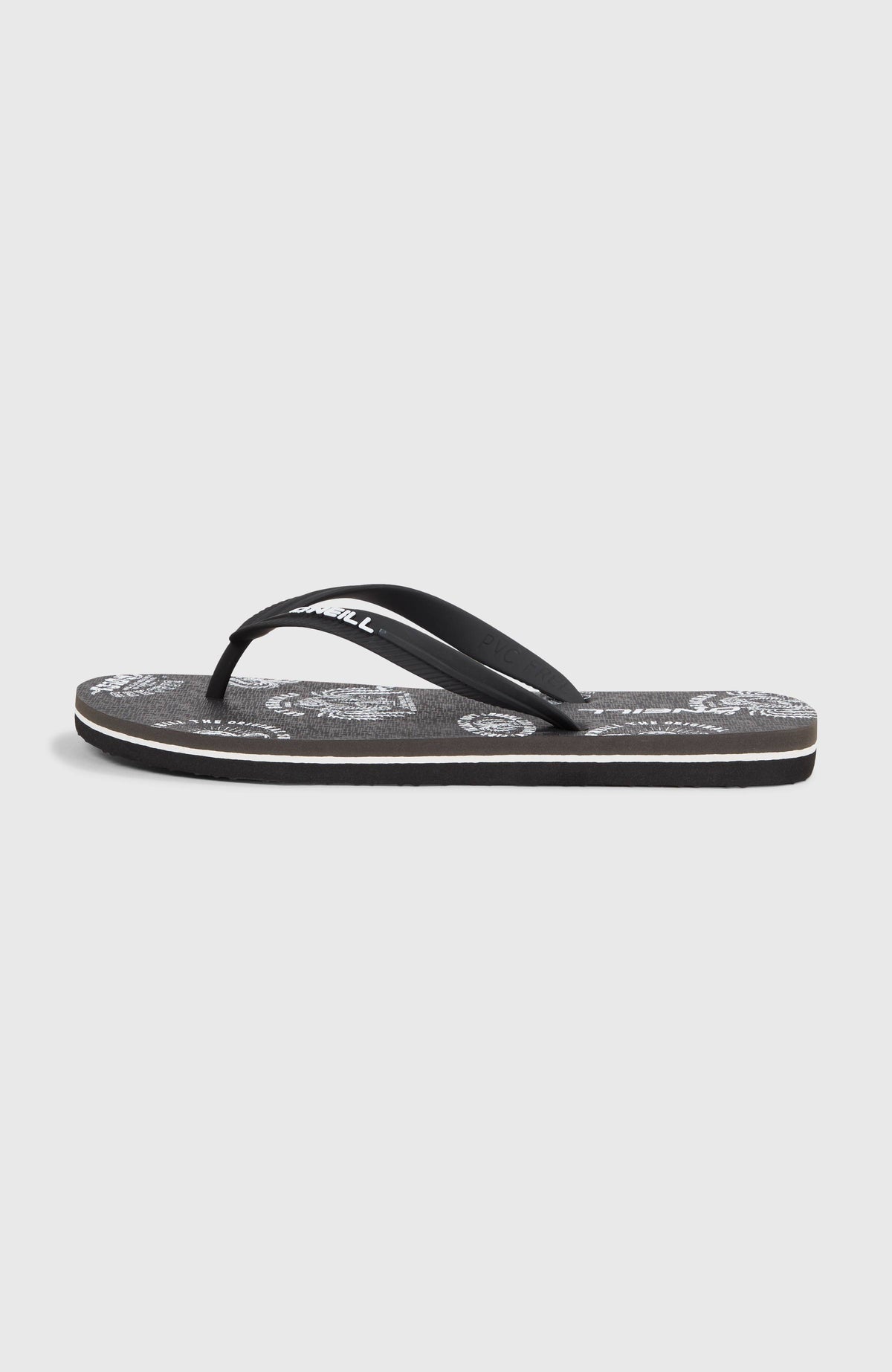 Profile Graphic Sandalen für Herren, schwarz mit Grafik-Print in Weiß, Seitenansicht mit weißem Sohlenstreifen