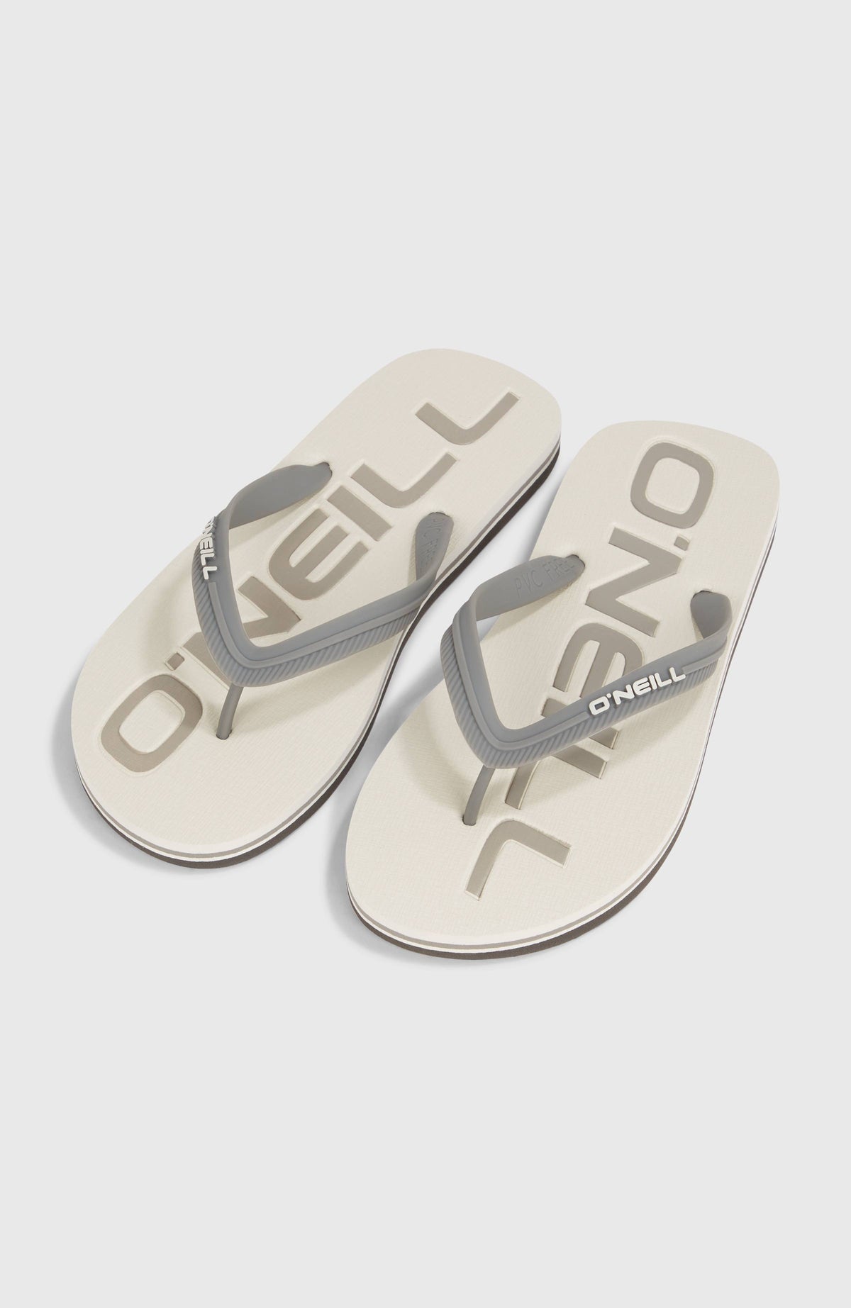 O'Neill Profile Logo Sandalen für Herren, beige mit Logo-Print in Grau, freigestellt von schräg oben