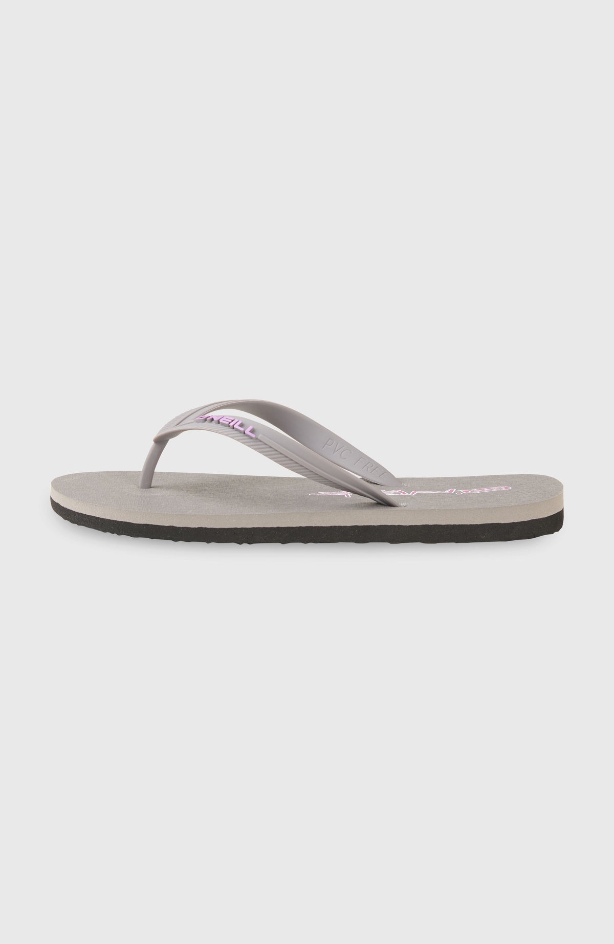 Profile Artwork Sandalen für Herren, grau mit Logo-Print in Rosa, freigestellt von der Seite