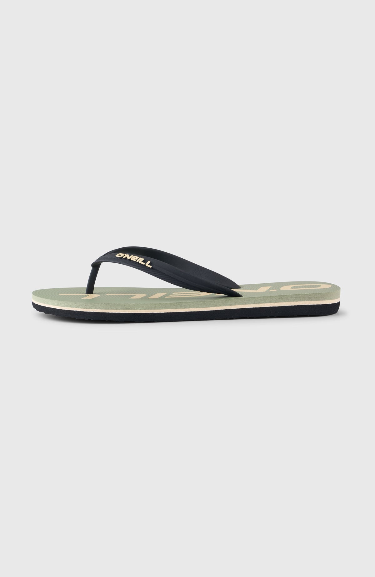 Profile Logo Sandalen für Herren, grün mit Logo-Print in Beige, freigestellt von der Seite, mehrschichtige Sohle