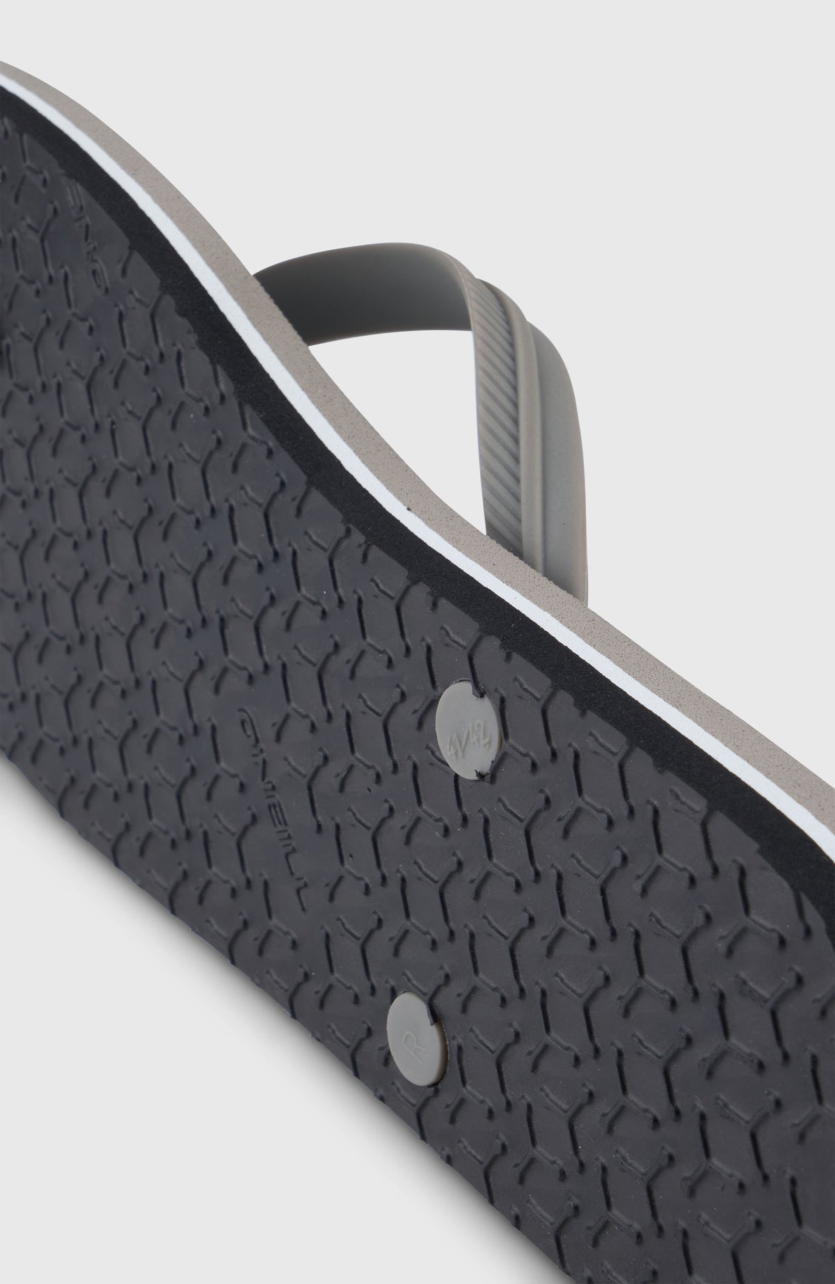 Profile Logo Sandalen für Herren, grau mit Logo-Print in Weiß, Detailansicht der strukturierten Laufsohle