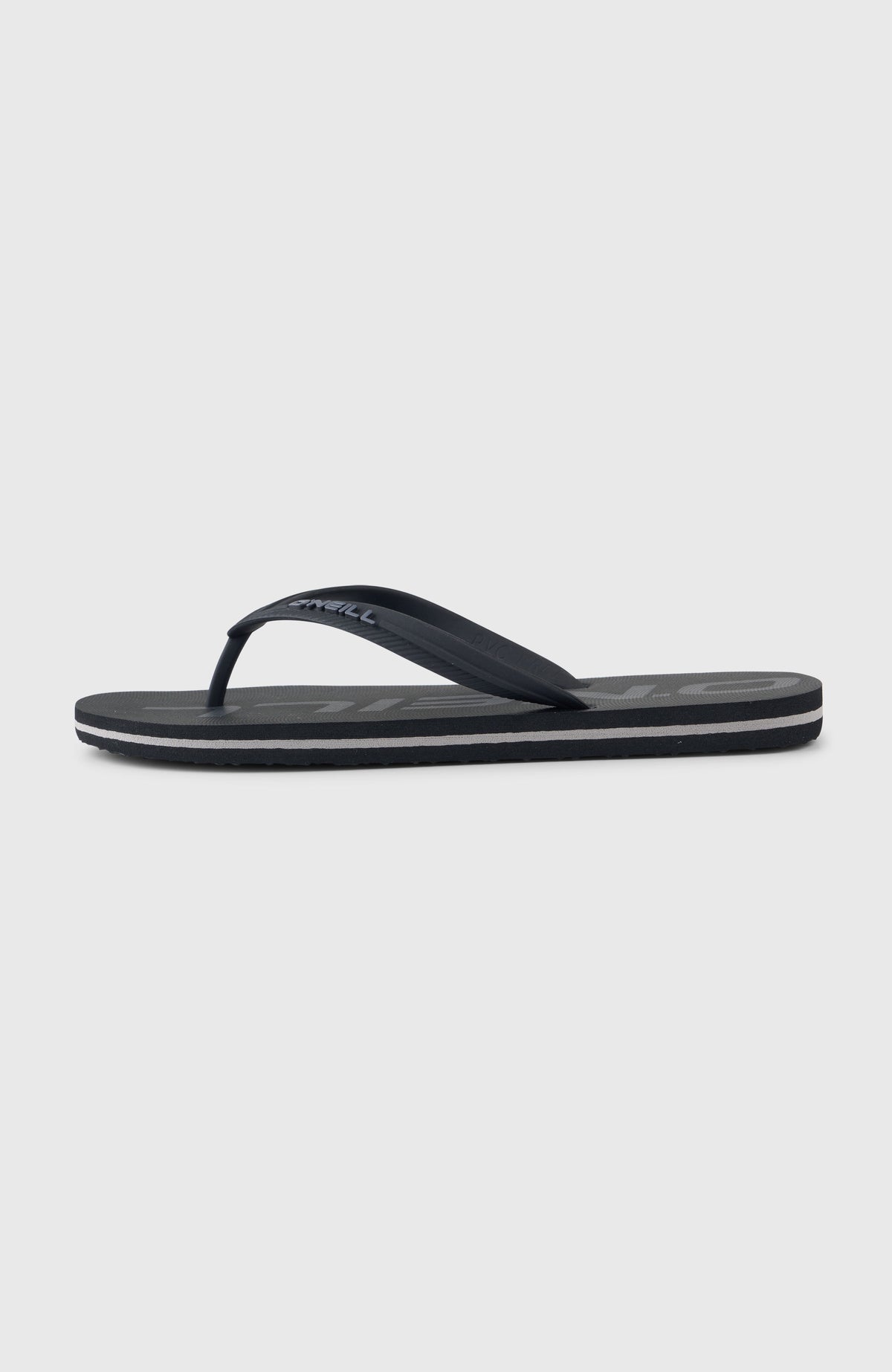 Profile Logo Sandalen für Herren, schwarz mit Logo-Print in Grau, Seitenansicht der flachen Sohle