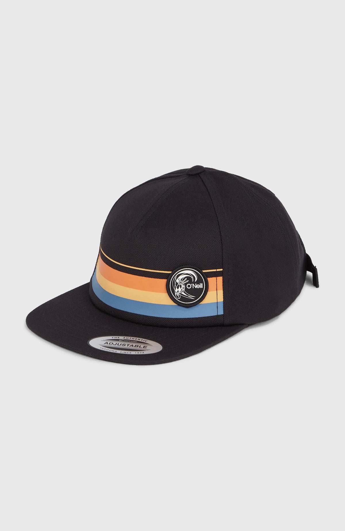 O'Neill O'Riginals Cap für Herren, schwarz mit Streifenmuster in Orange und Blau, freigestellt