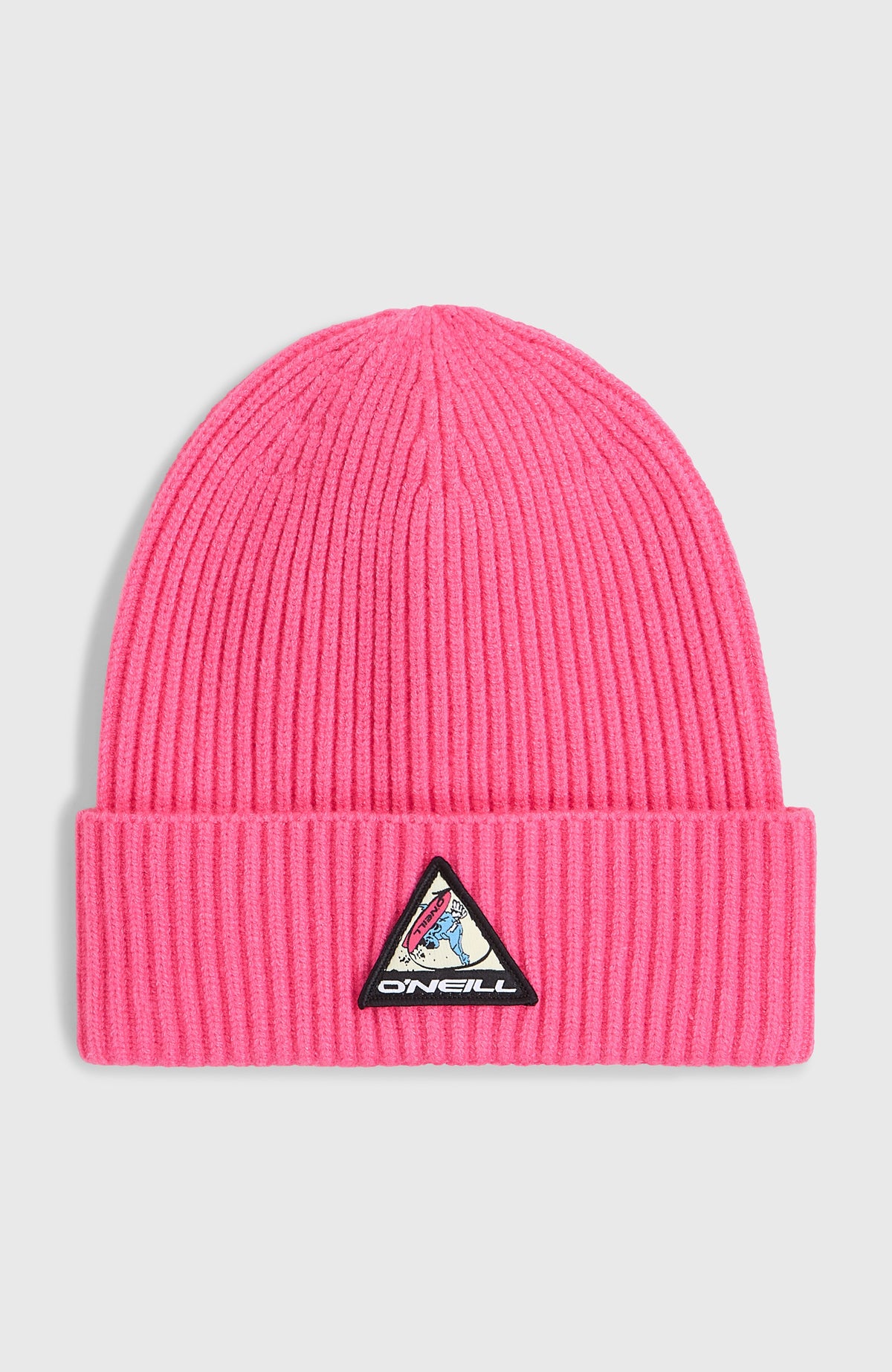 O'Neill FWC'Play Beanie für Herren, pink, freigestellt von vorne mit dreieckigem Logo-Patch am Umschlag