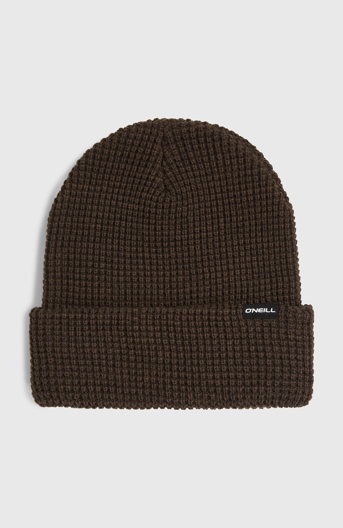 O'Neill Texture Beanie für Herren, braun, freigestellt von vorne, breiter Umschlag mit seitlichem Logo-Label