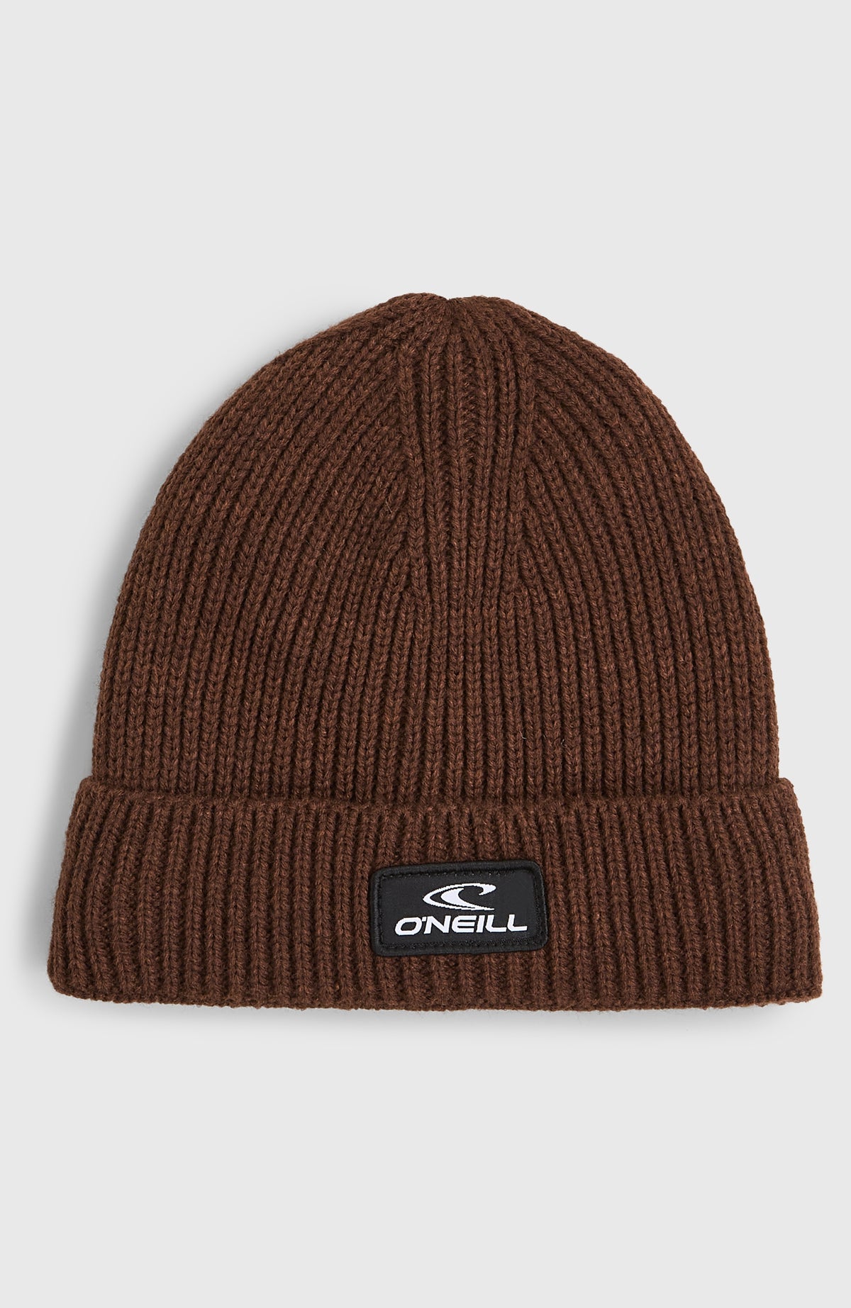 O'Neill Bouncer Beanie für Herren, braun, Vorderansicht mit Logo-Patch am Umschlag