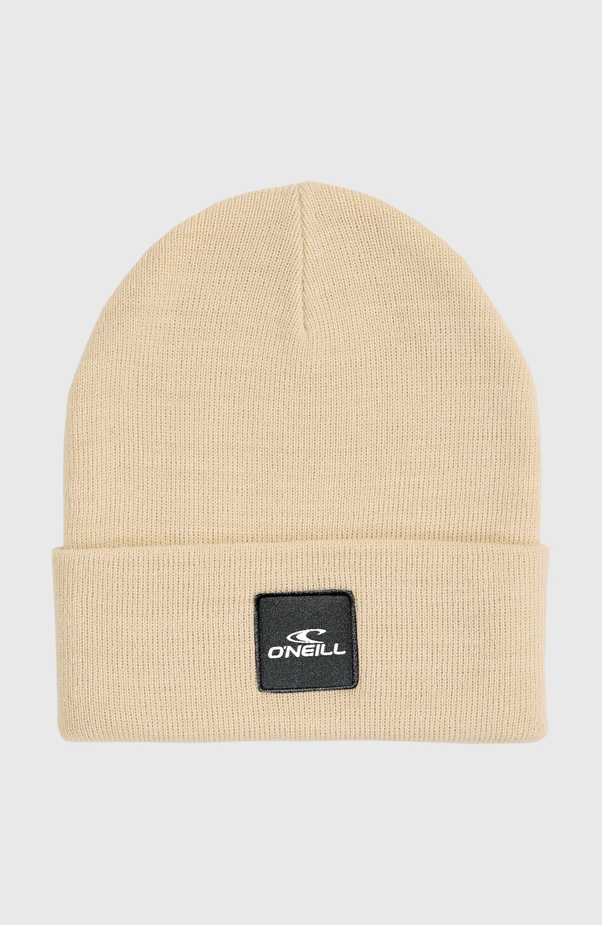 O'Neill Snow Beanie für Herren, beige, Vorderansicht mit Logo-Aufnäher am Umschlag