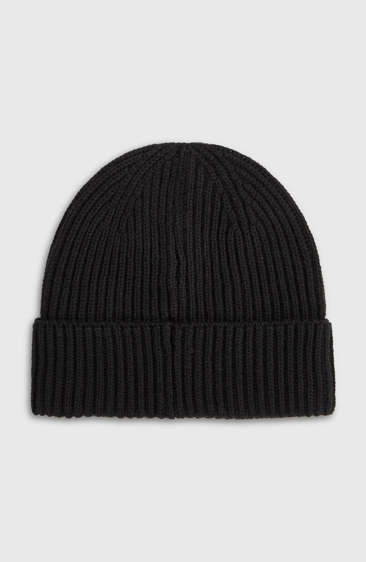 Texture Beanie für Herren, schwarz, freigestellt von hinten mit vertikaler Naht am Umschlag