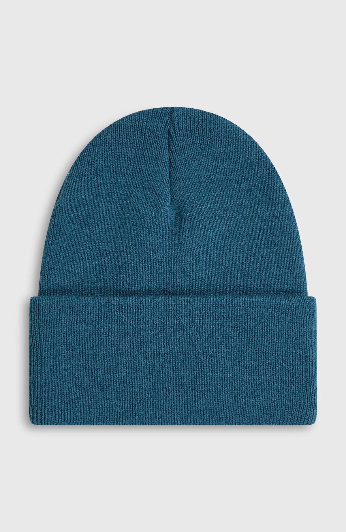 Logo Beanie für Herren, blau, flach liegend von hinten, schlichte Rückseite mit breitem Umschlag