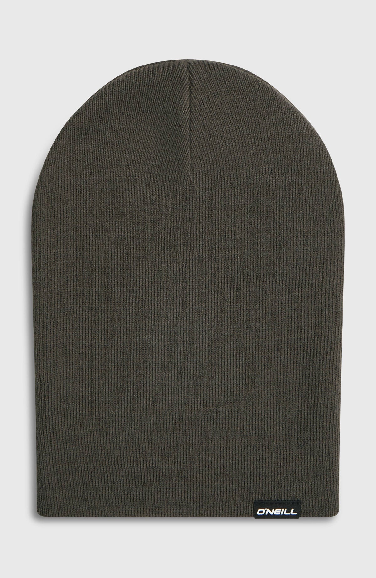 O'Neill Dolomite Beanie für Herren, grau, flach liegend von vorne mit Logo-Patch am Saum