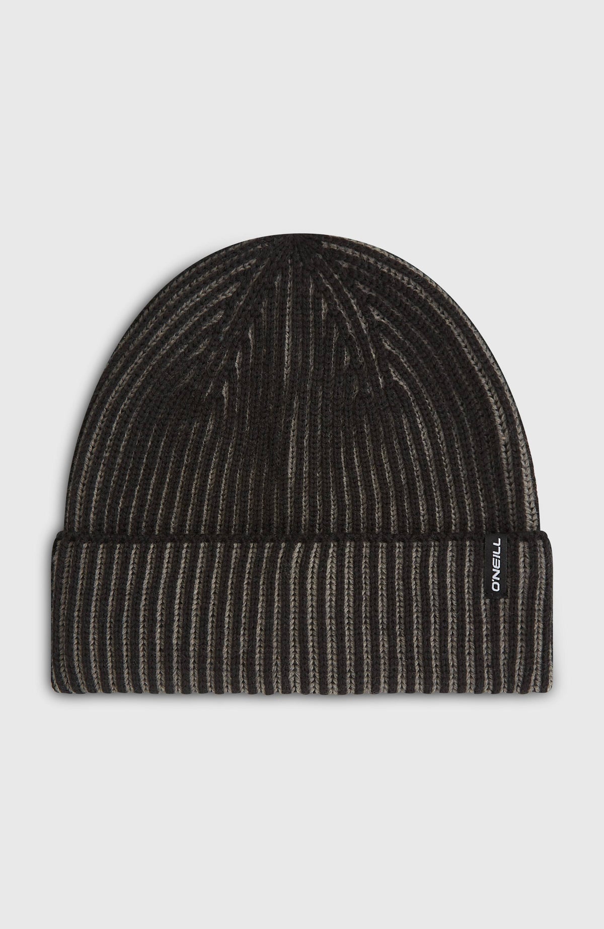 O'Neill Two-Tone Beanie für Herren, schwarz, freigestellt von vorne, mit Umschlag und kleinem Logo-Label