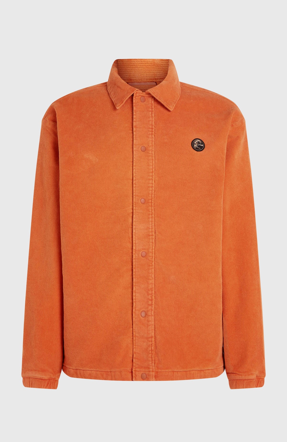 Cord Coach Jacke für Herren, orange, freigestellt von vorne mit Druckknopfleiste
