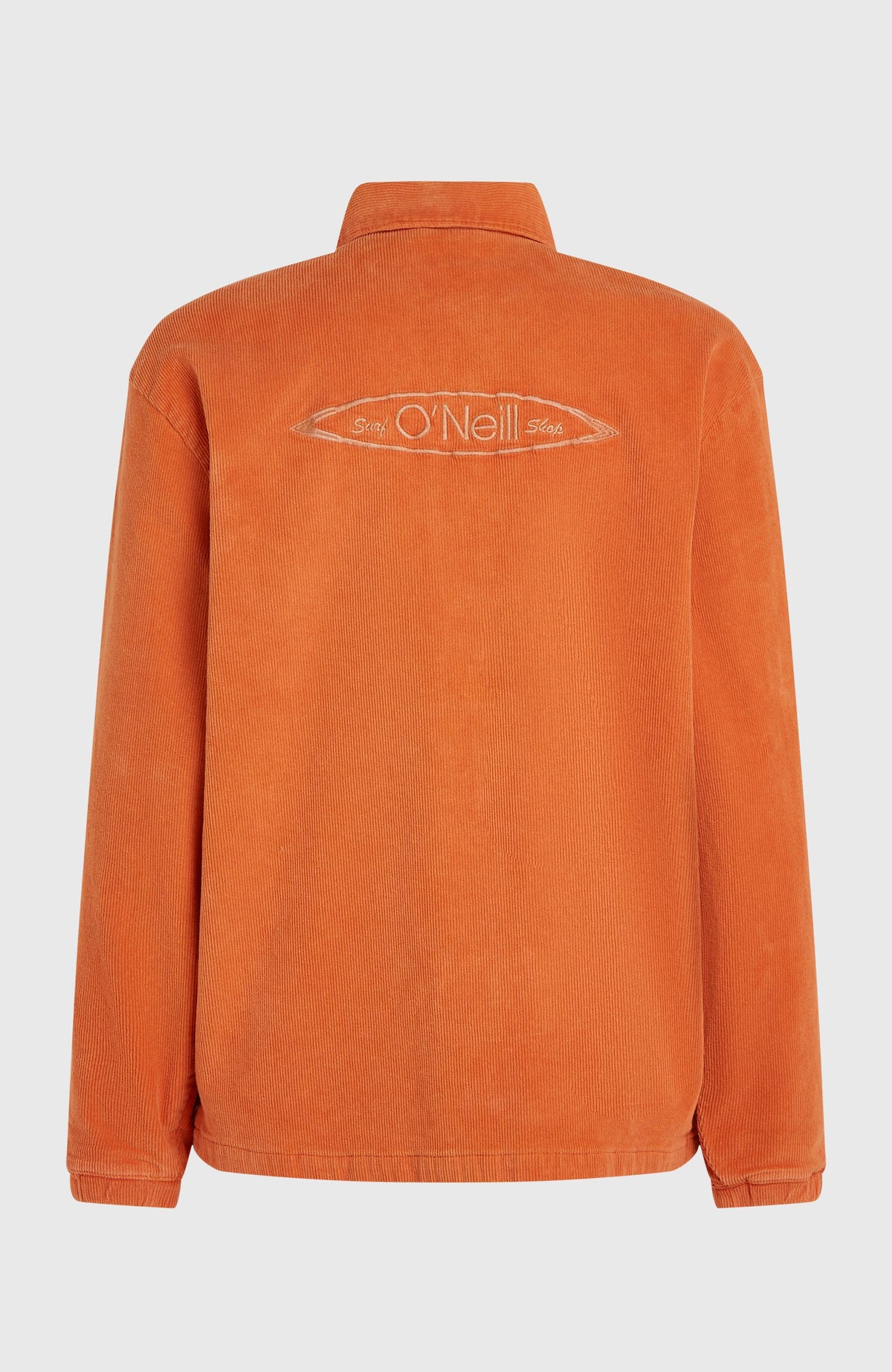 Cord Coach Jacke für Herren, orange, freigestellt von hinten mit Stickerei